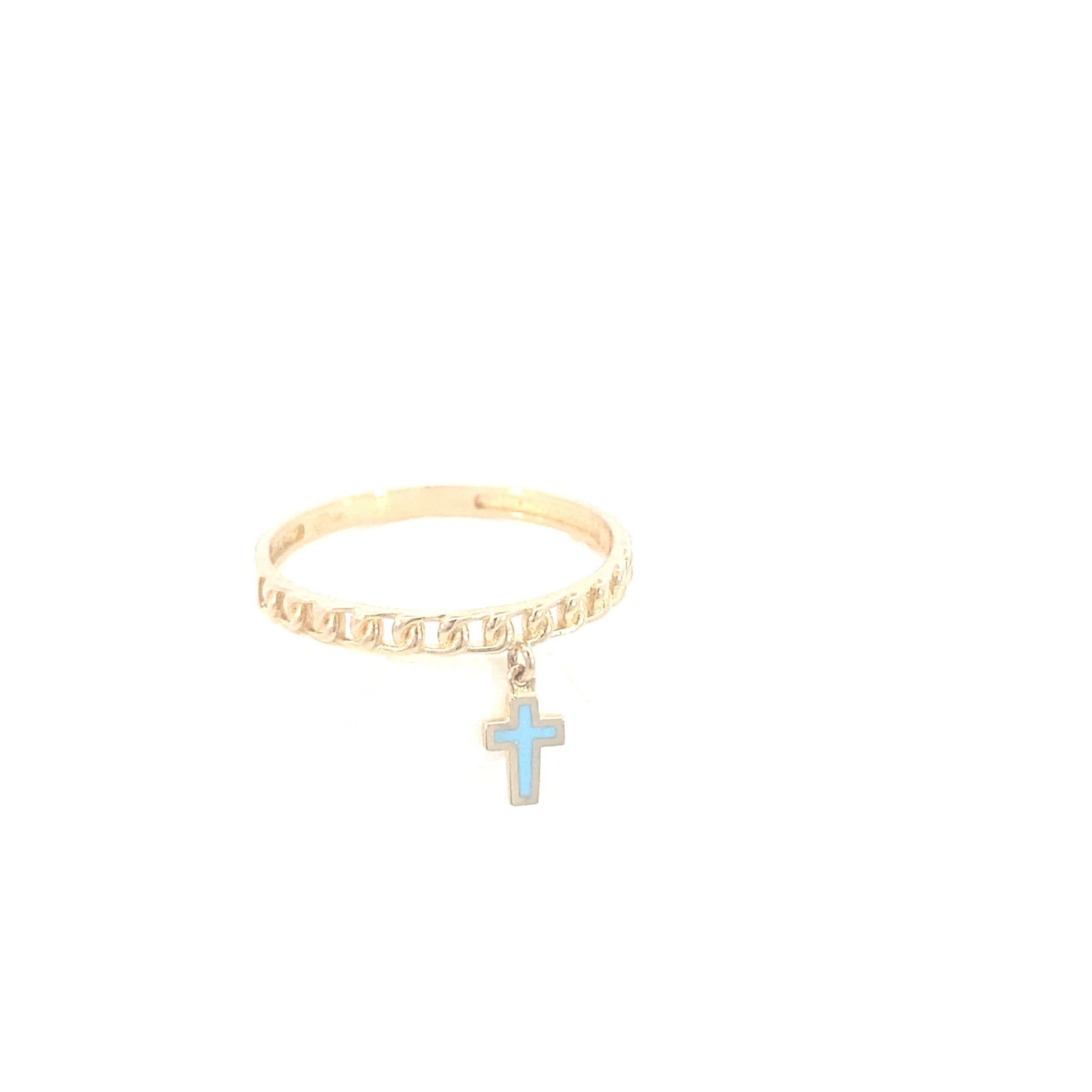 14K Gold Chain Link with Blue Cross Ring