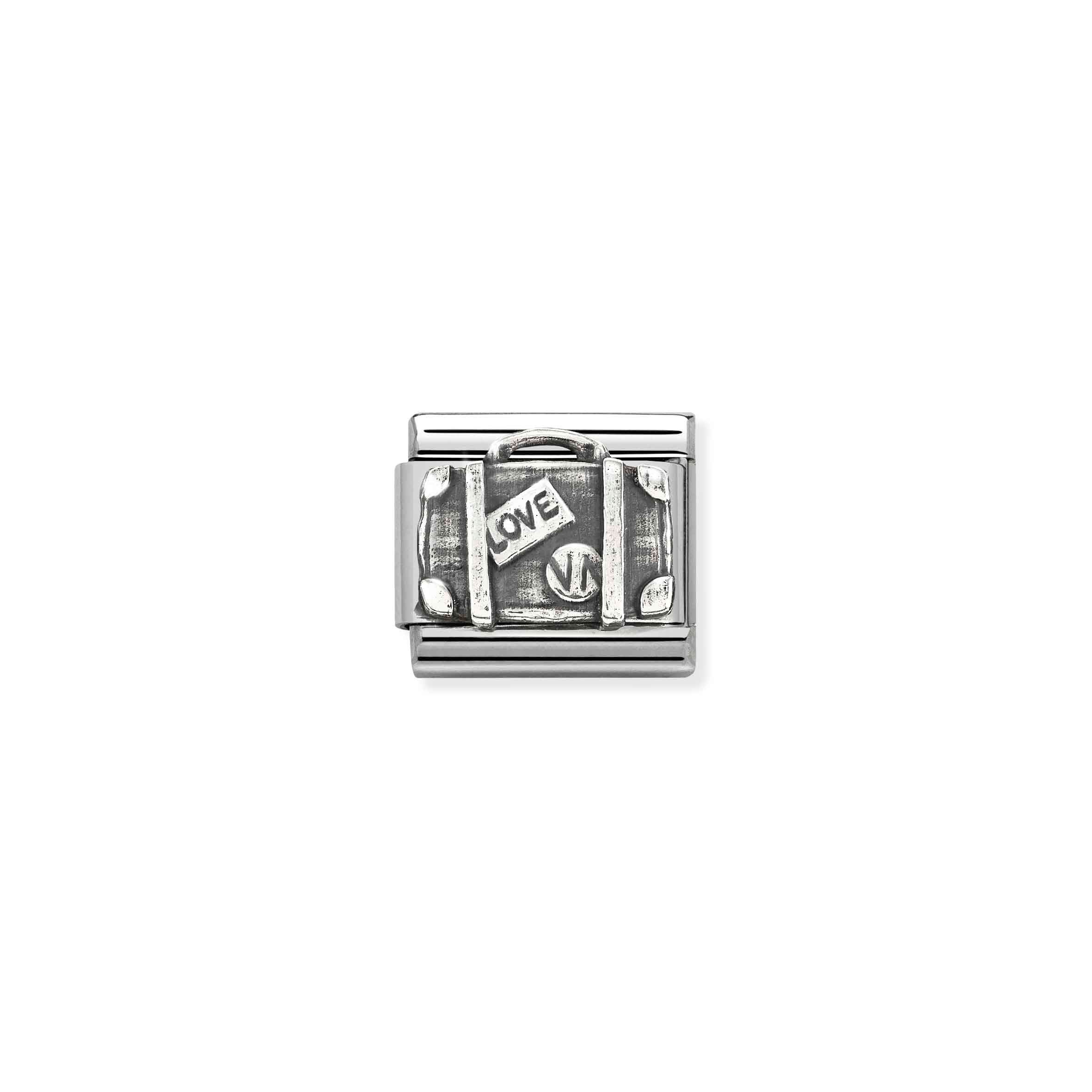 Charm, Composable Link, sterling silver Suitcase