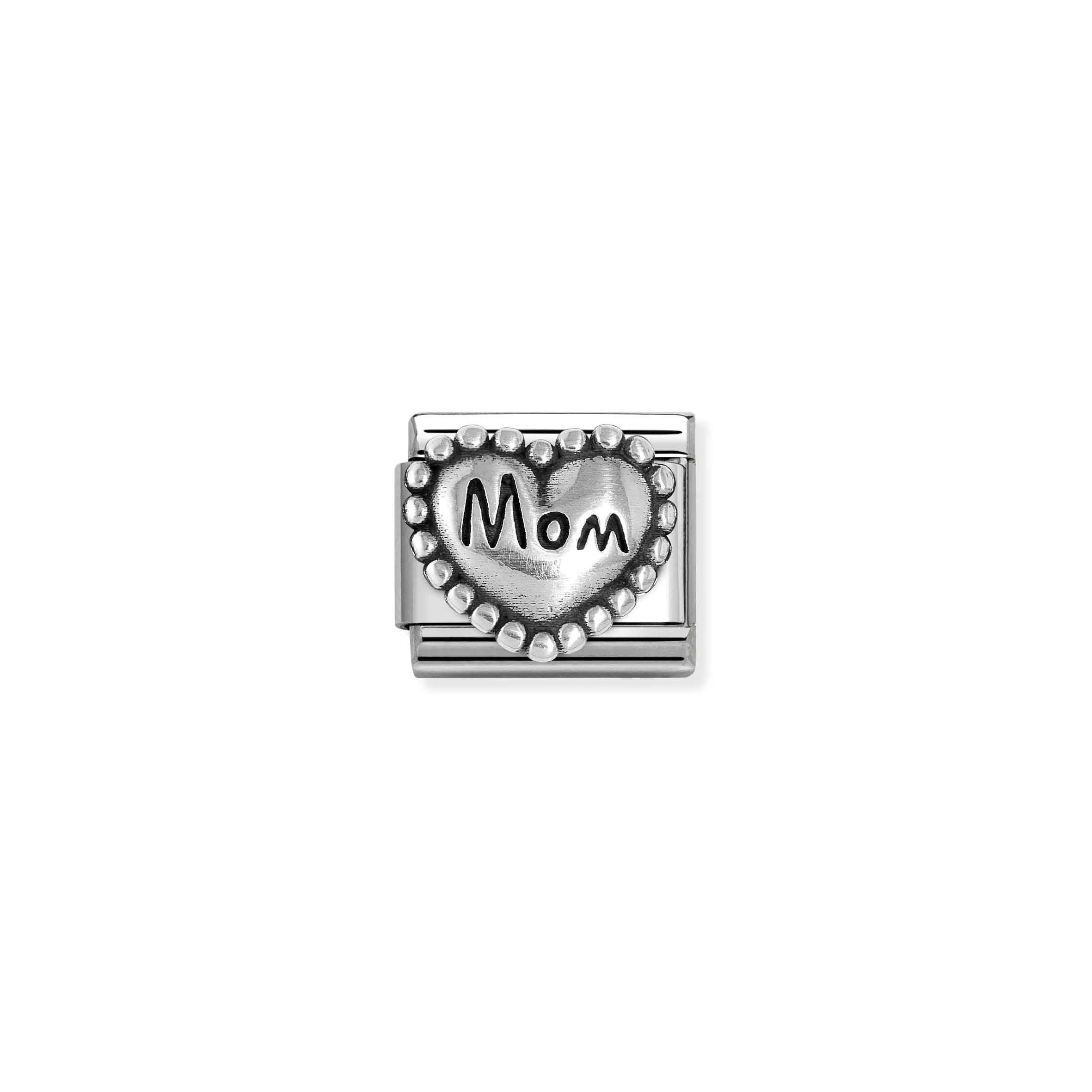 Charm, Composable Link, Heart MOM, vintage look