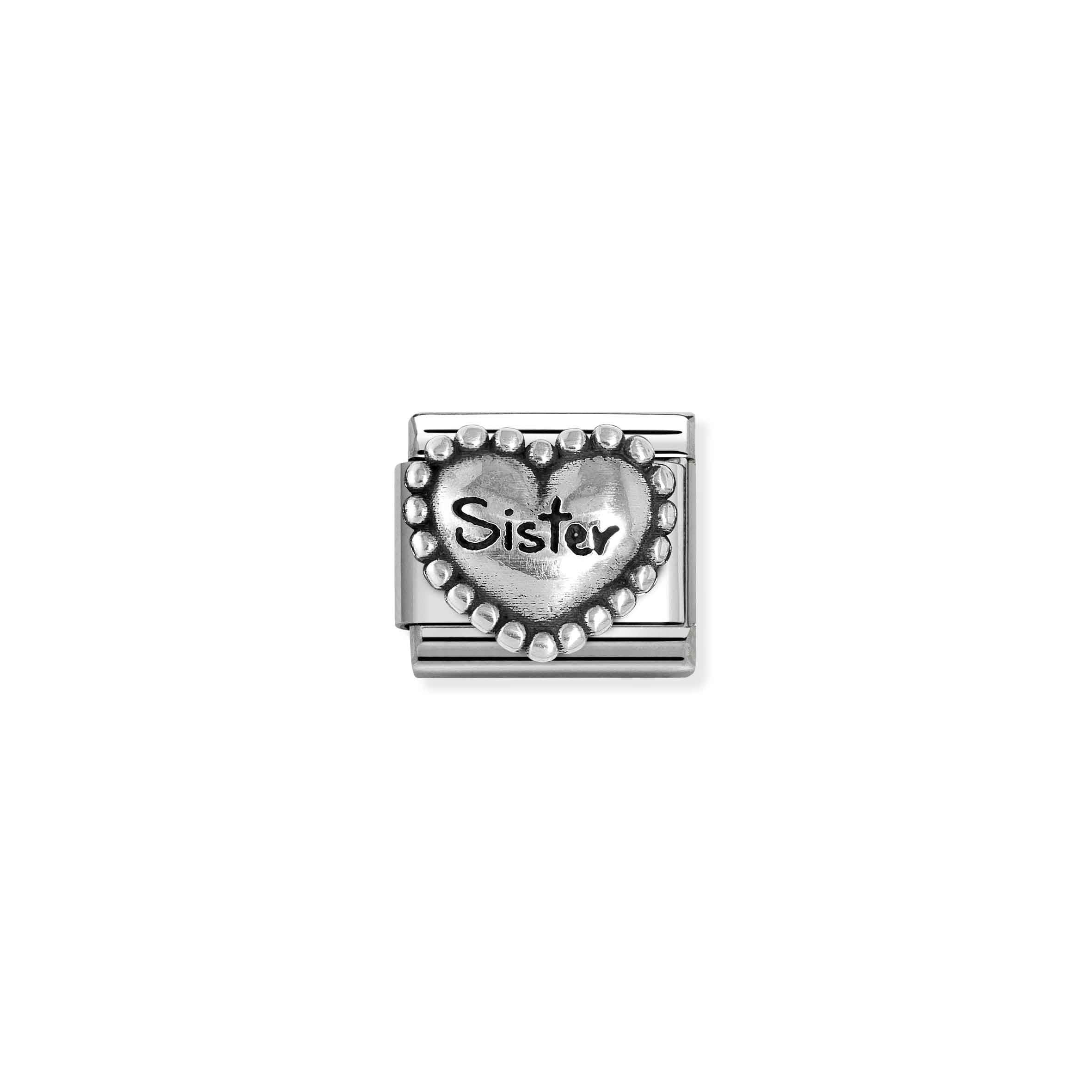 Charm, Composable Link, Heart SISTER, vintage look