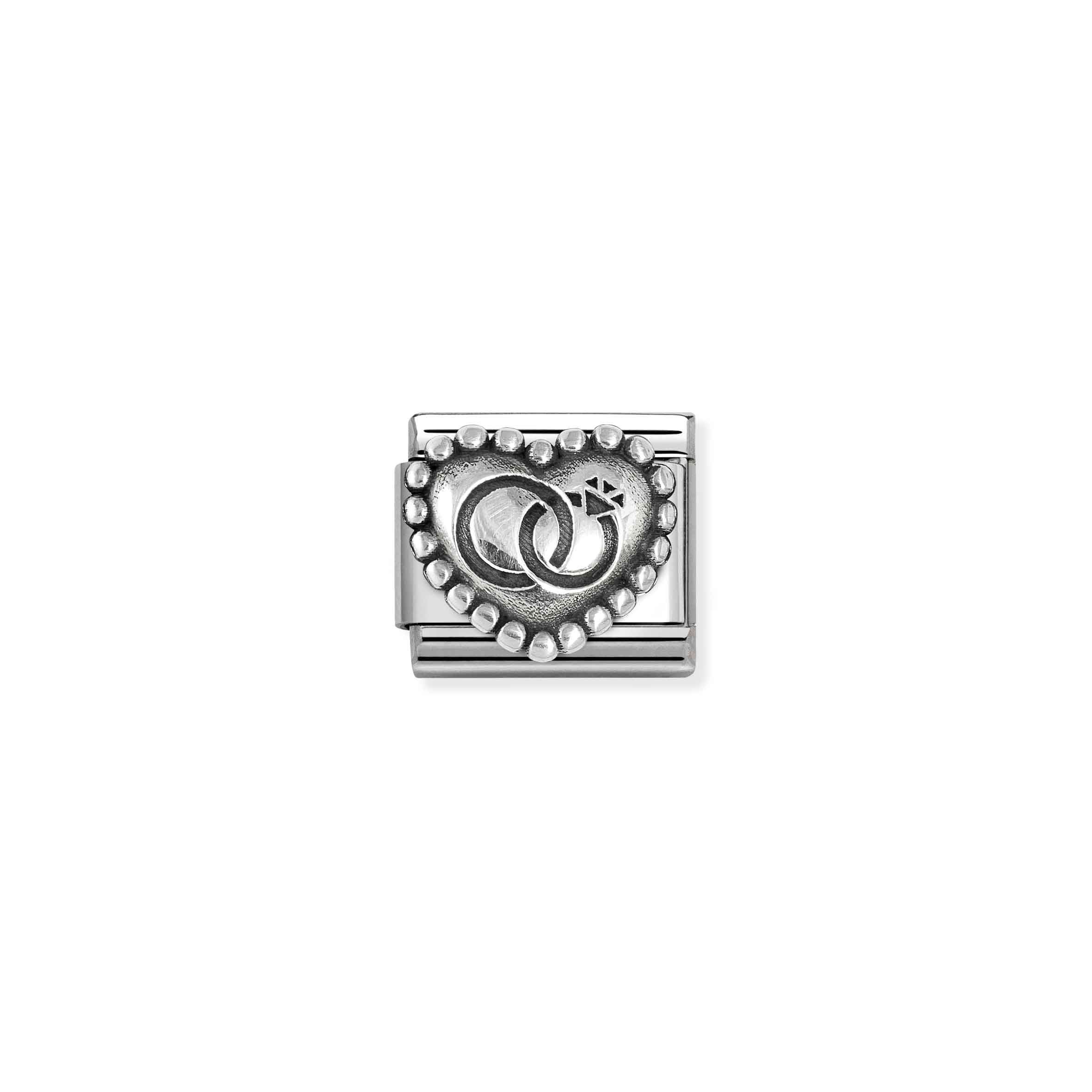 Charm, Composable Link, Wedding Rings Heart, beaded setting