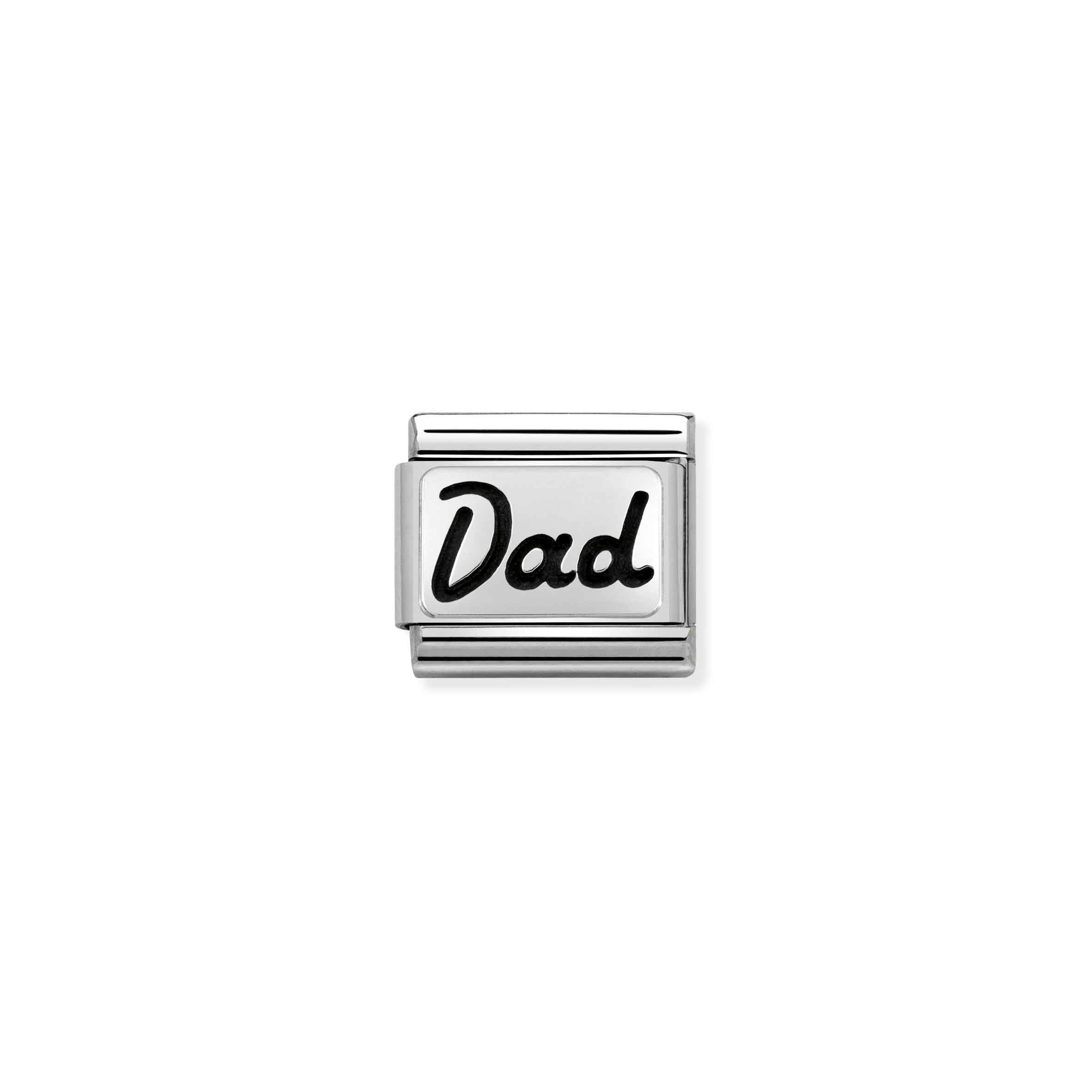 Charm, Composable Link, Silver Dad writing in Italics