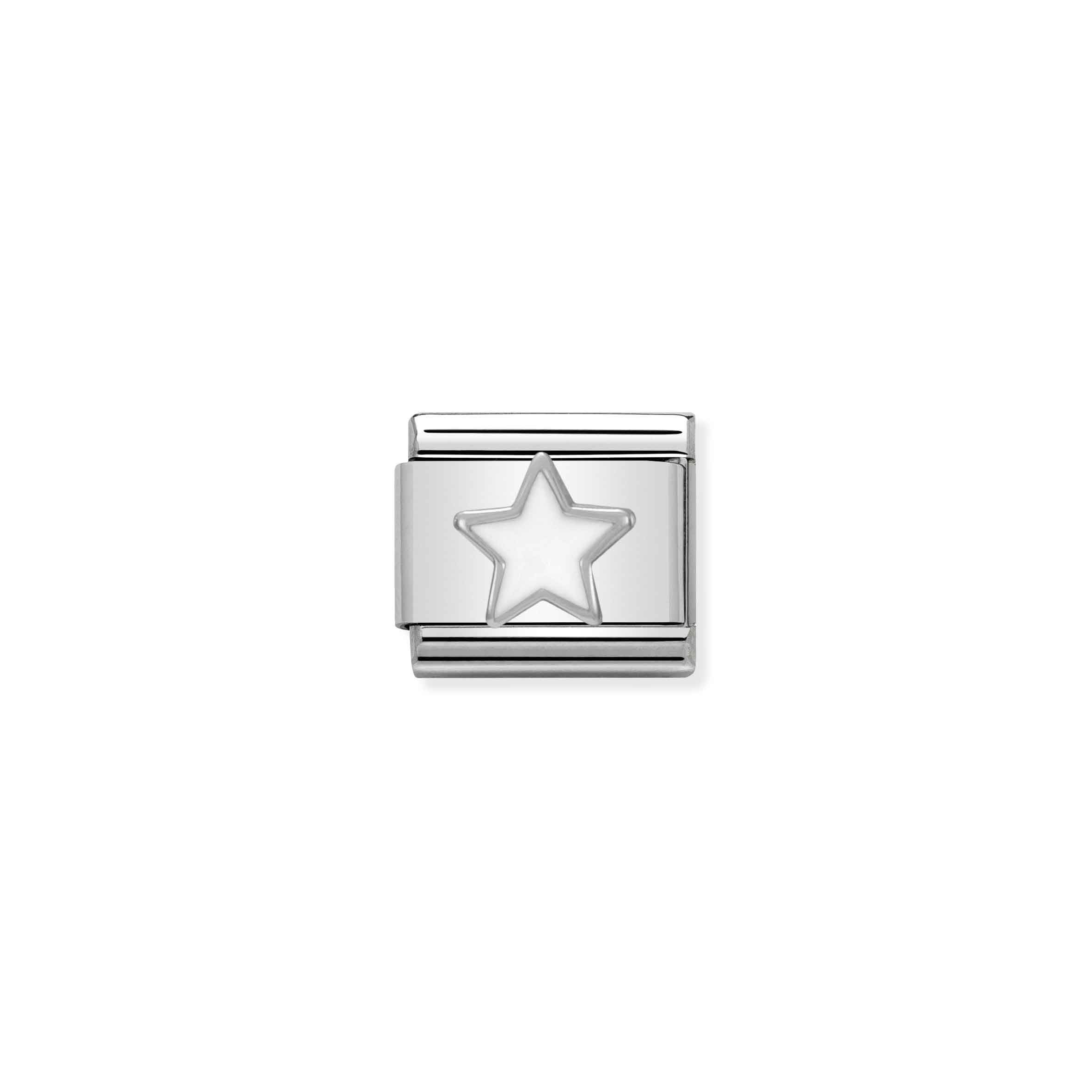 Charm, Composable Link, white Star in Silver and Enamel