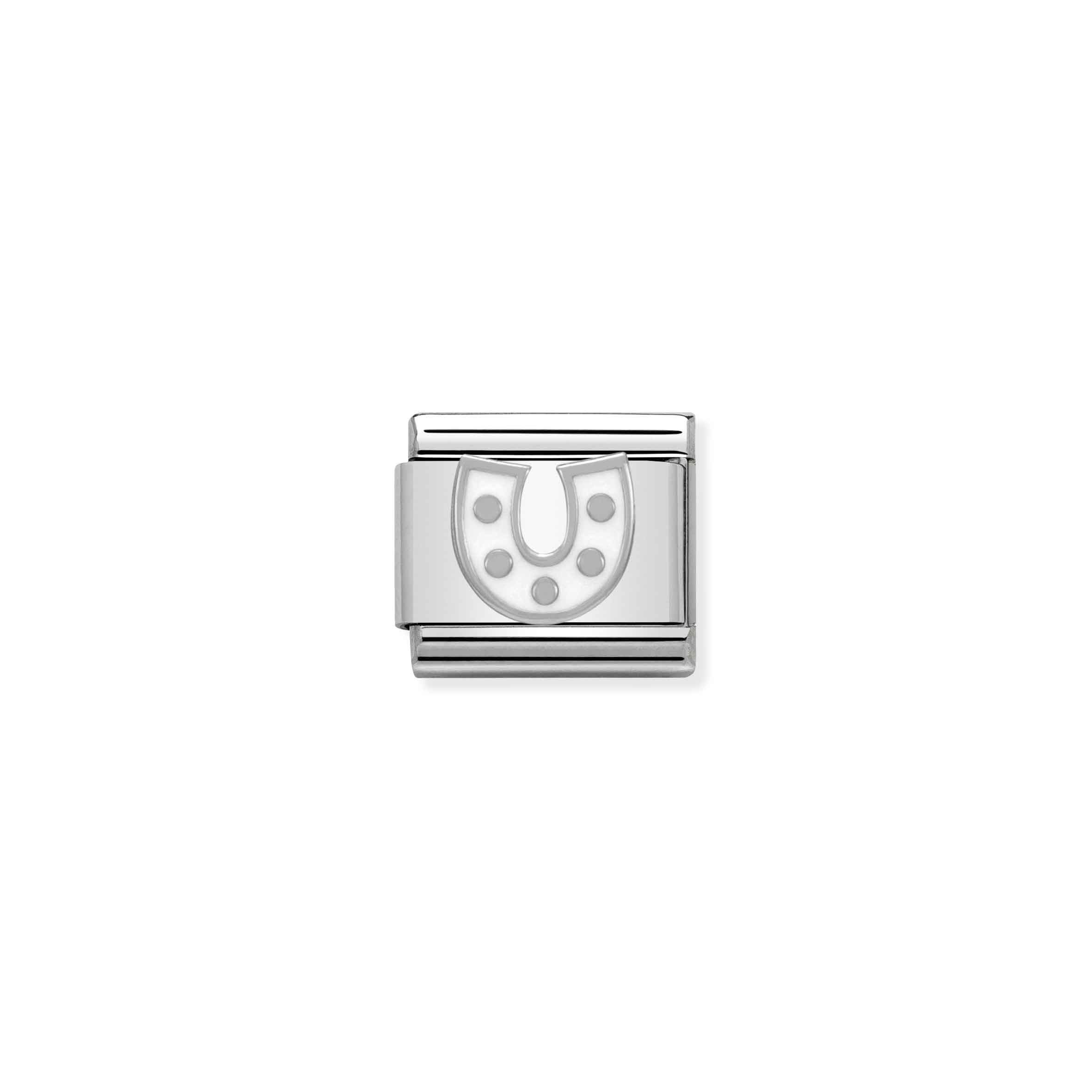 Charm, Composable Link, Horseshoe with white Enamel