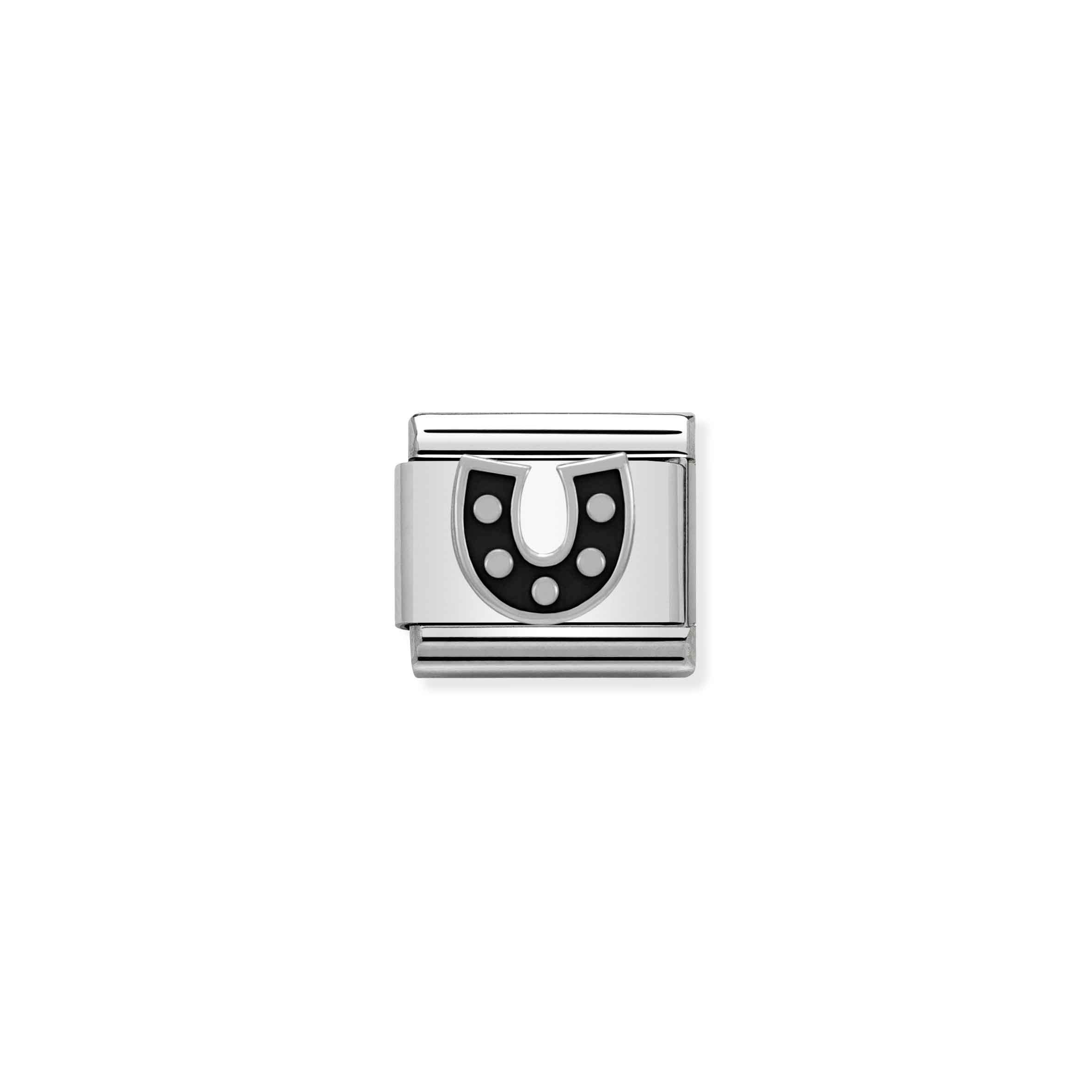 Charm, Composable Link, Horseshoe with black Enamel