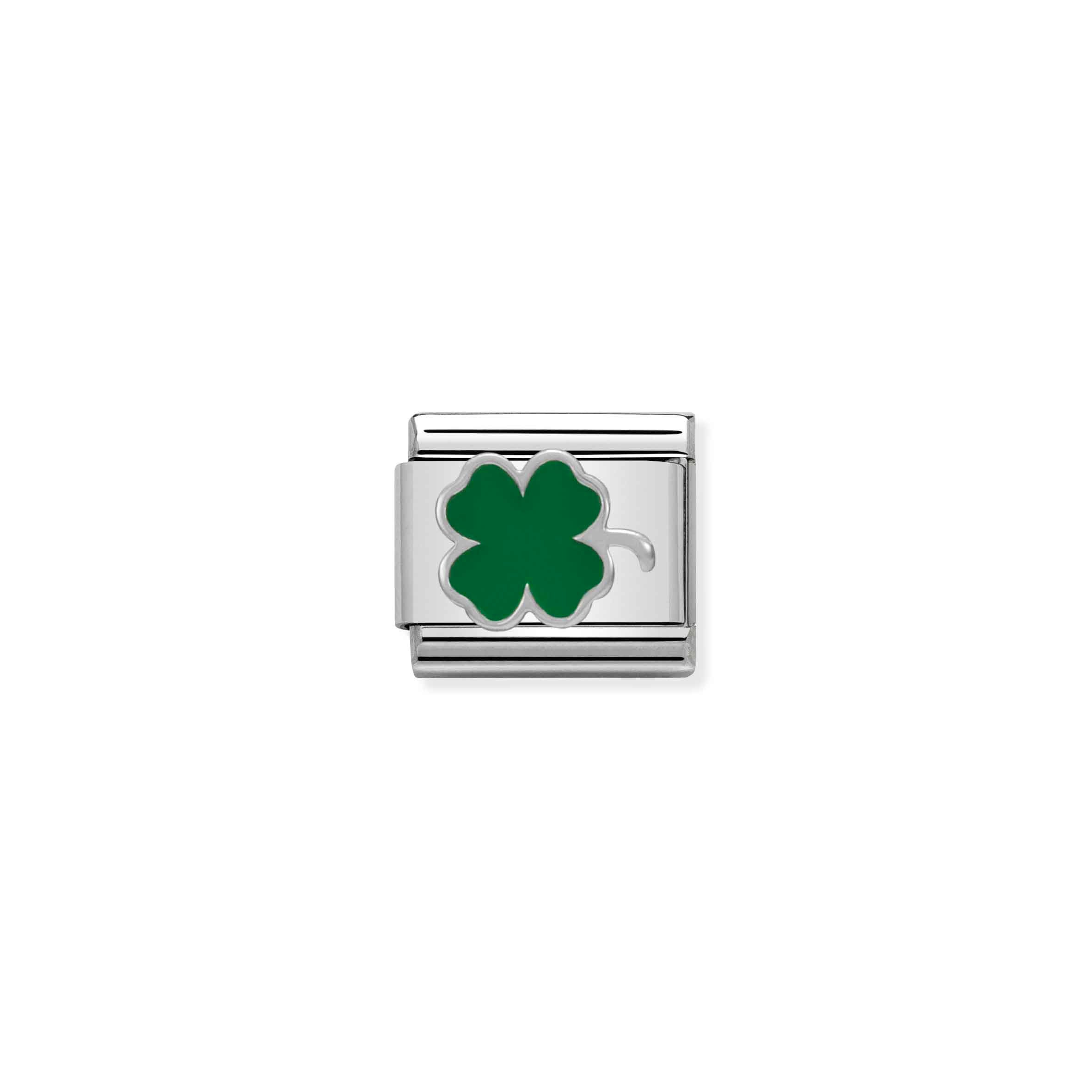 Charm, Composable Link, green Clover in Silver and Enamel