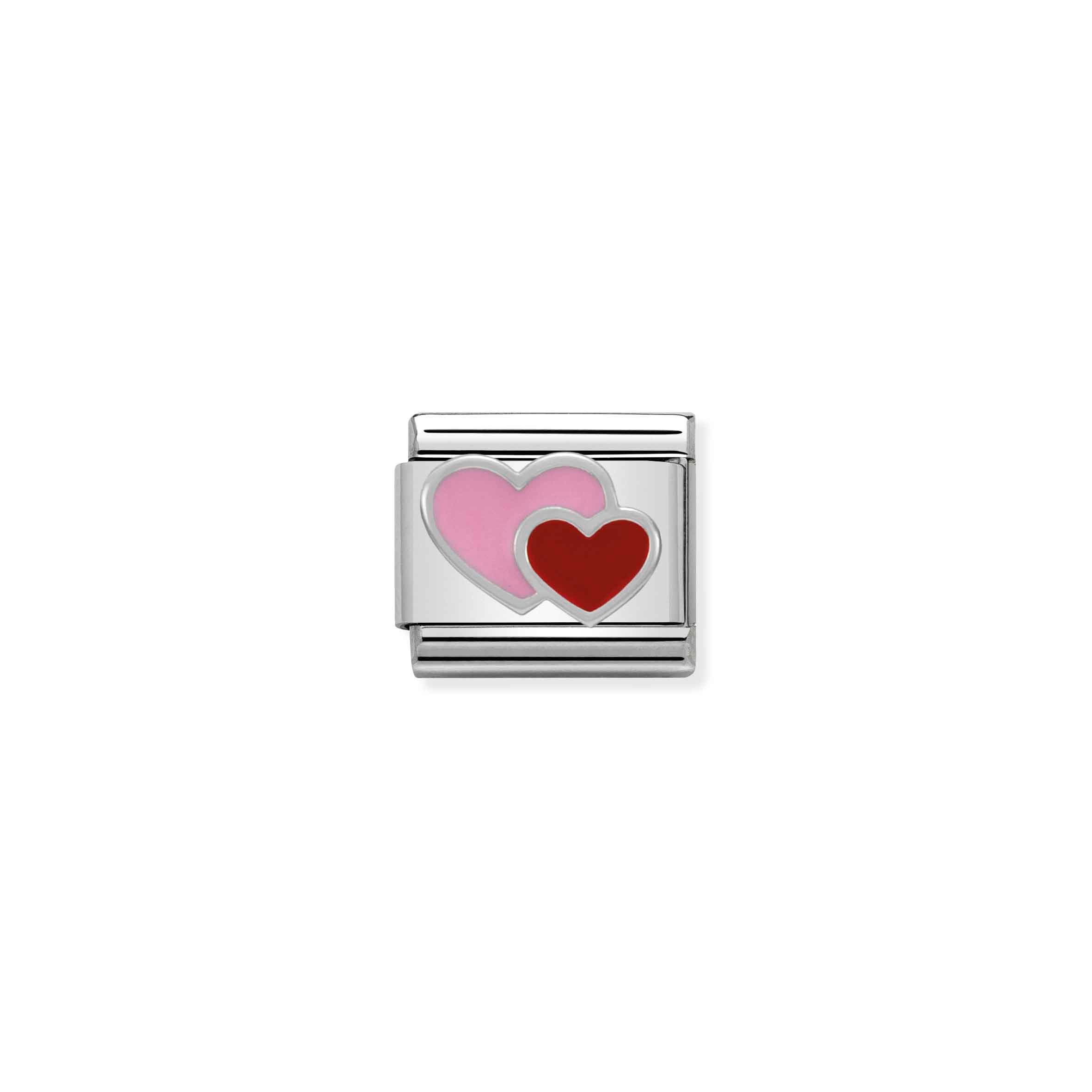 Charm, Composable Link, pink and red Double Heart in Silver