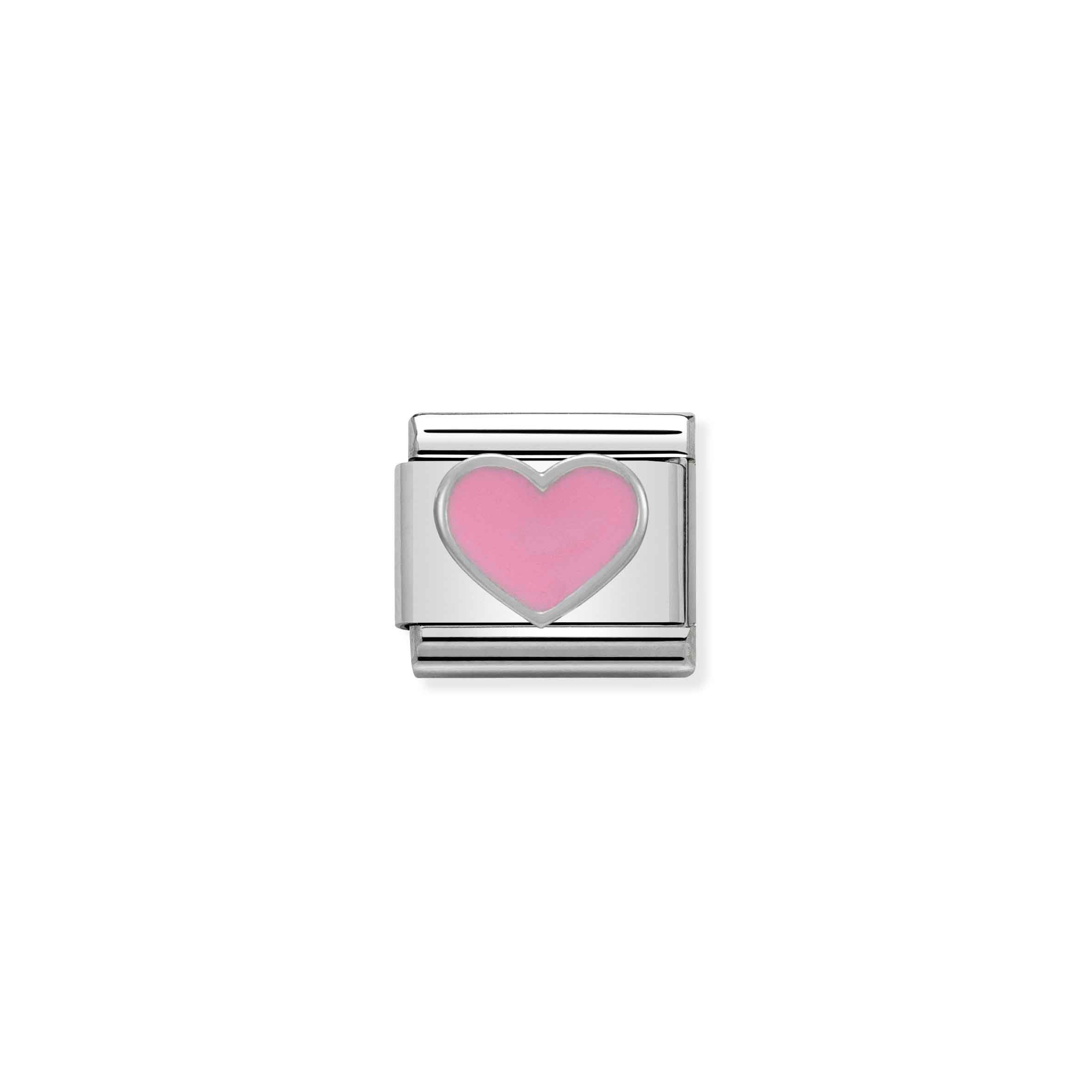 Charm, Composable Link, pink Heart in Silver and Enamel