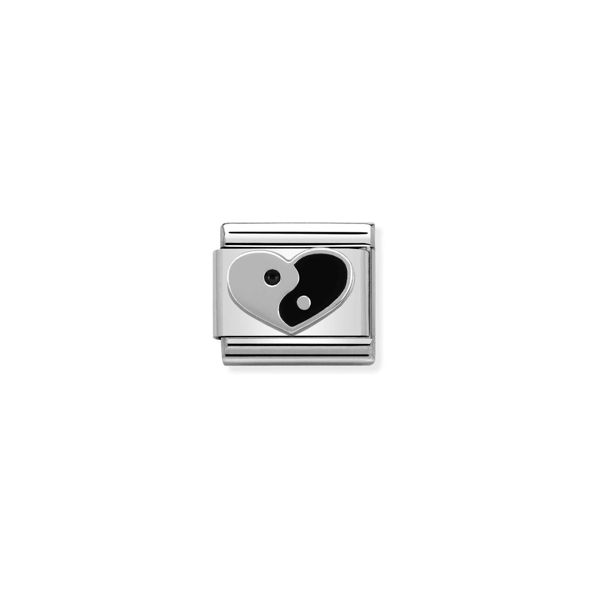 Charm, Composable Link, Yin Yang Heart in Silver and Enamel