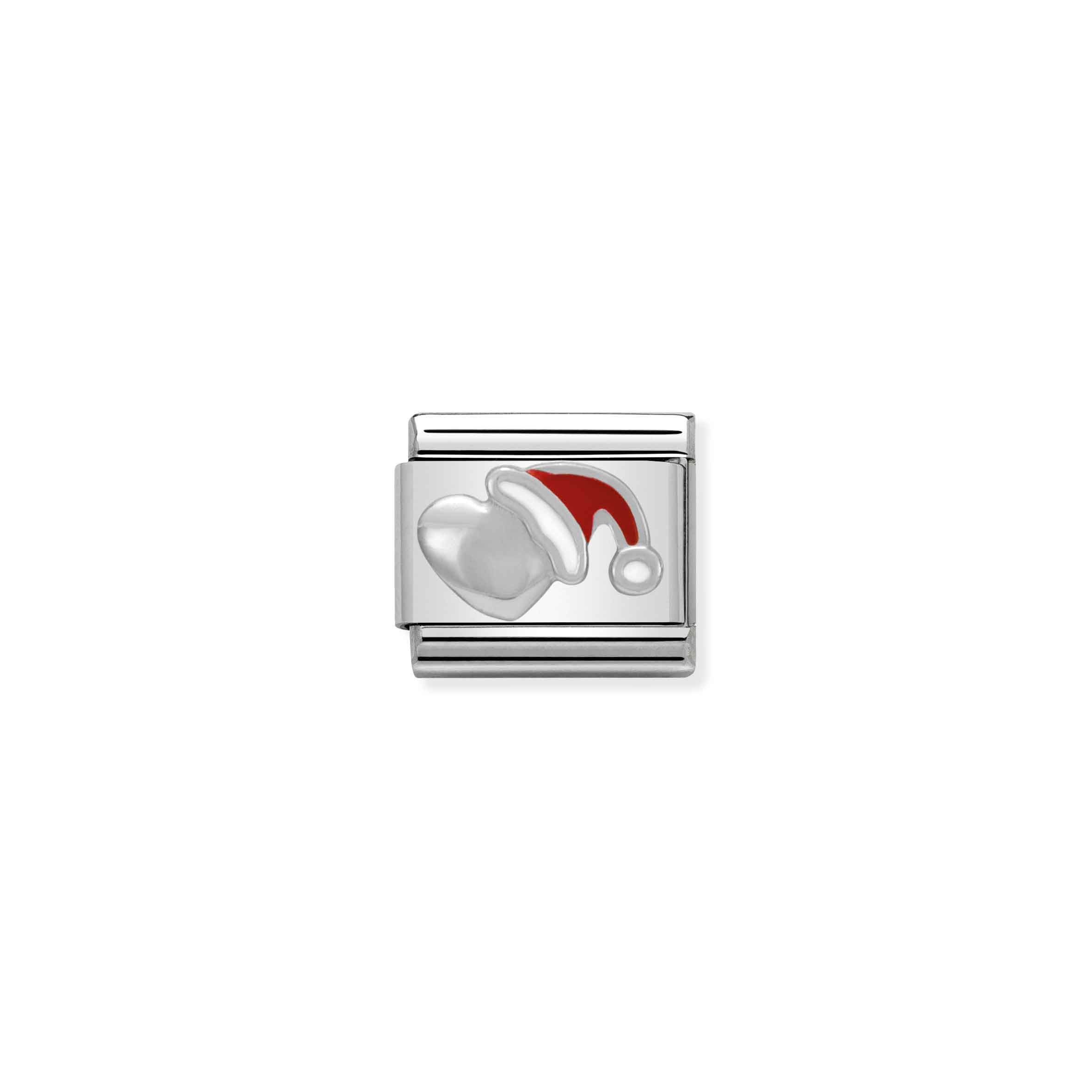 Charm, Composable Link, Heart with Christmas red Hat in Silver