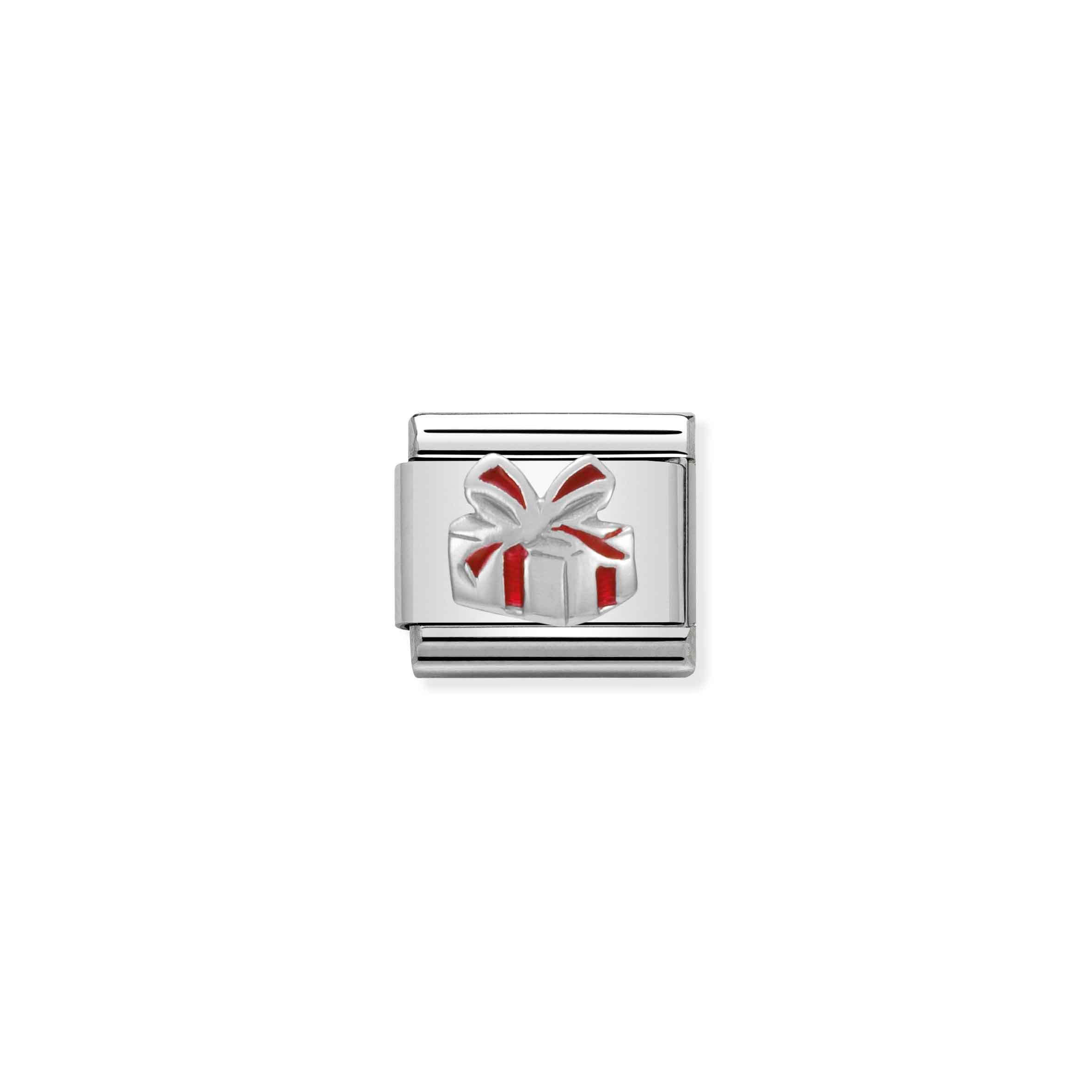Charm, Composable Link, red Present in Silver