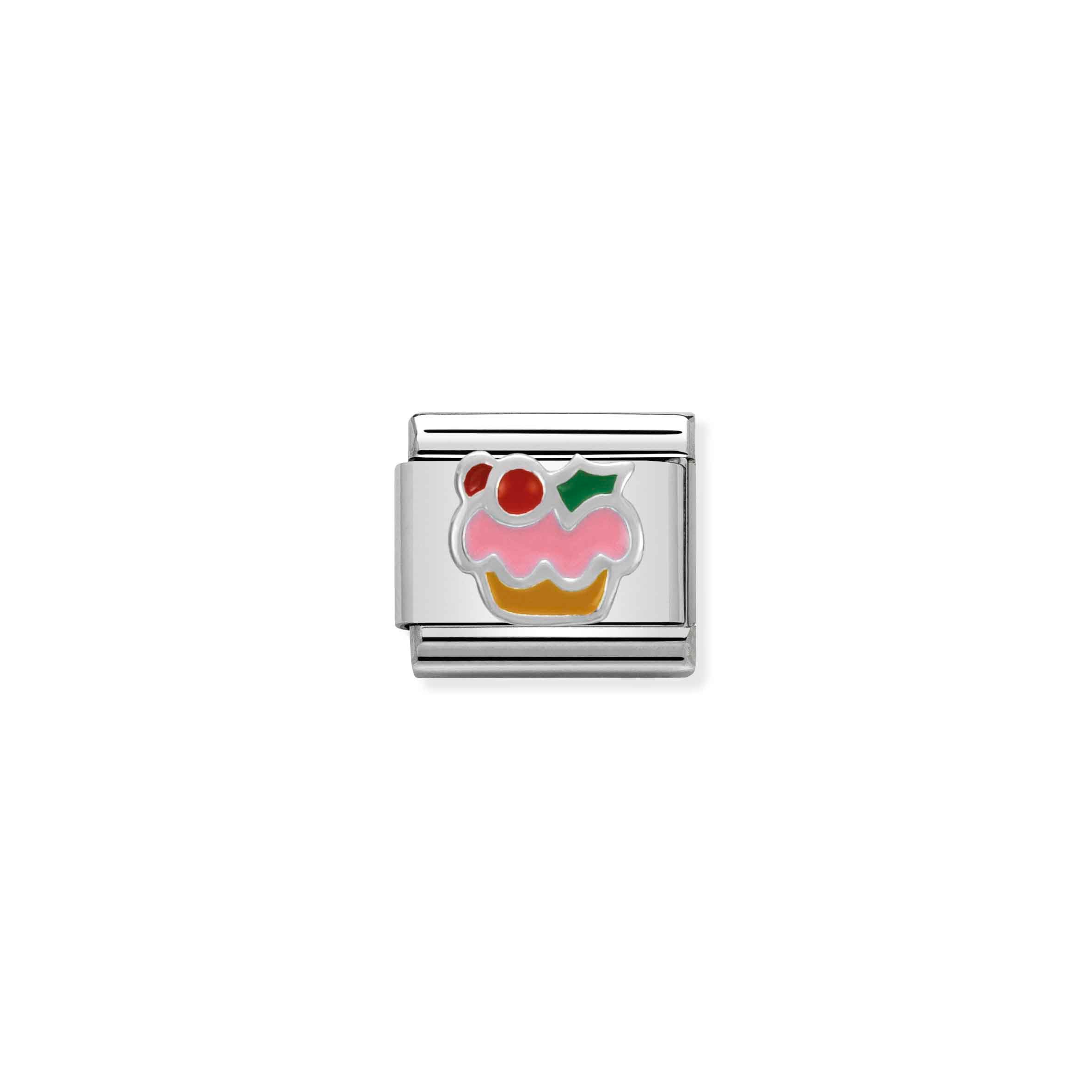 Charm, Composable Link, Cupcake in Silver and Enamel