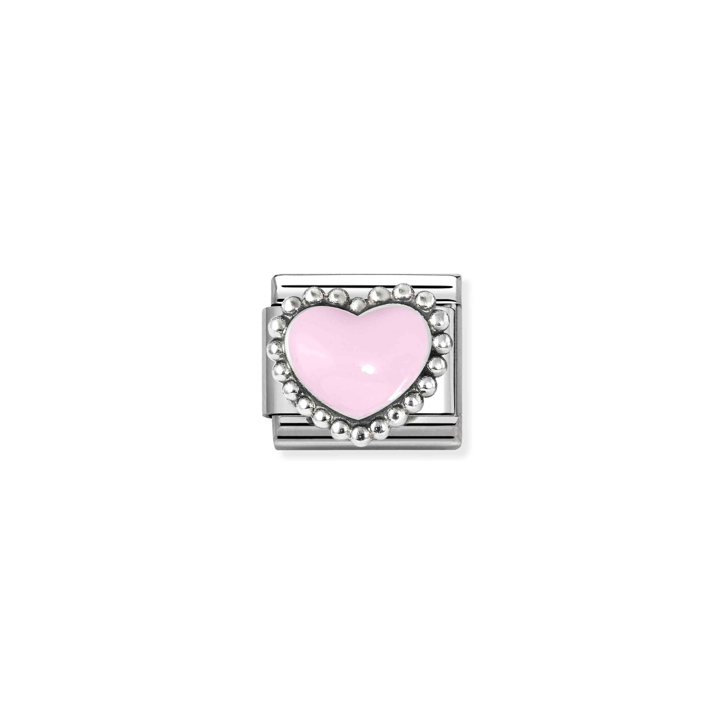 Charm, Composable Link, Pastel Pink Heart, beaded setting