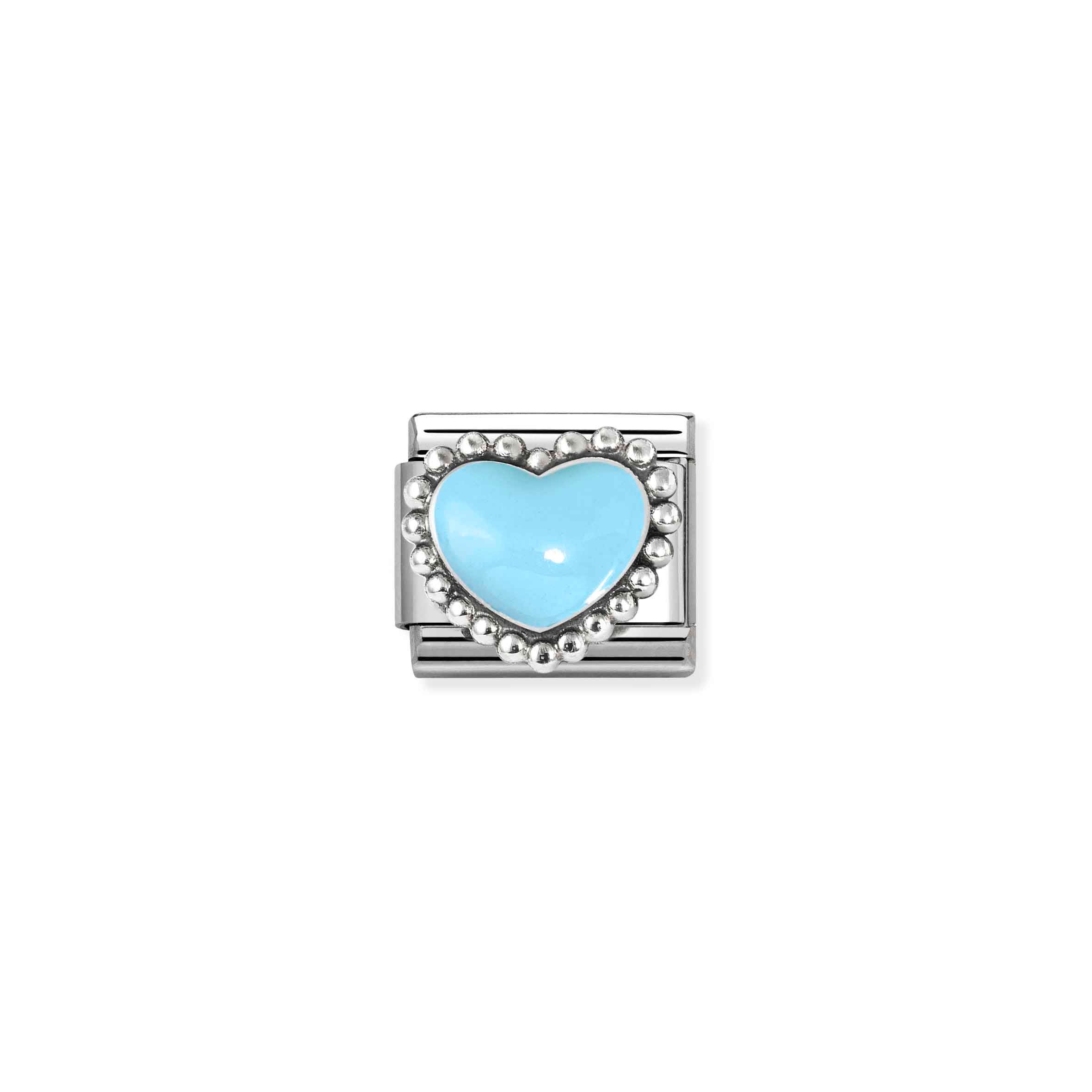 Charm, Composable Link, Pastel Blue Heart, beaded setting