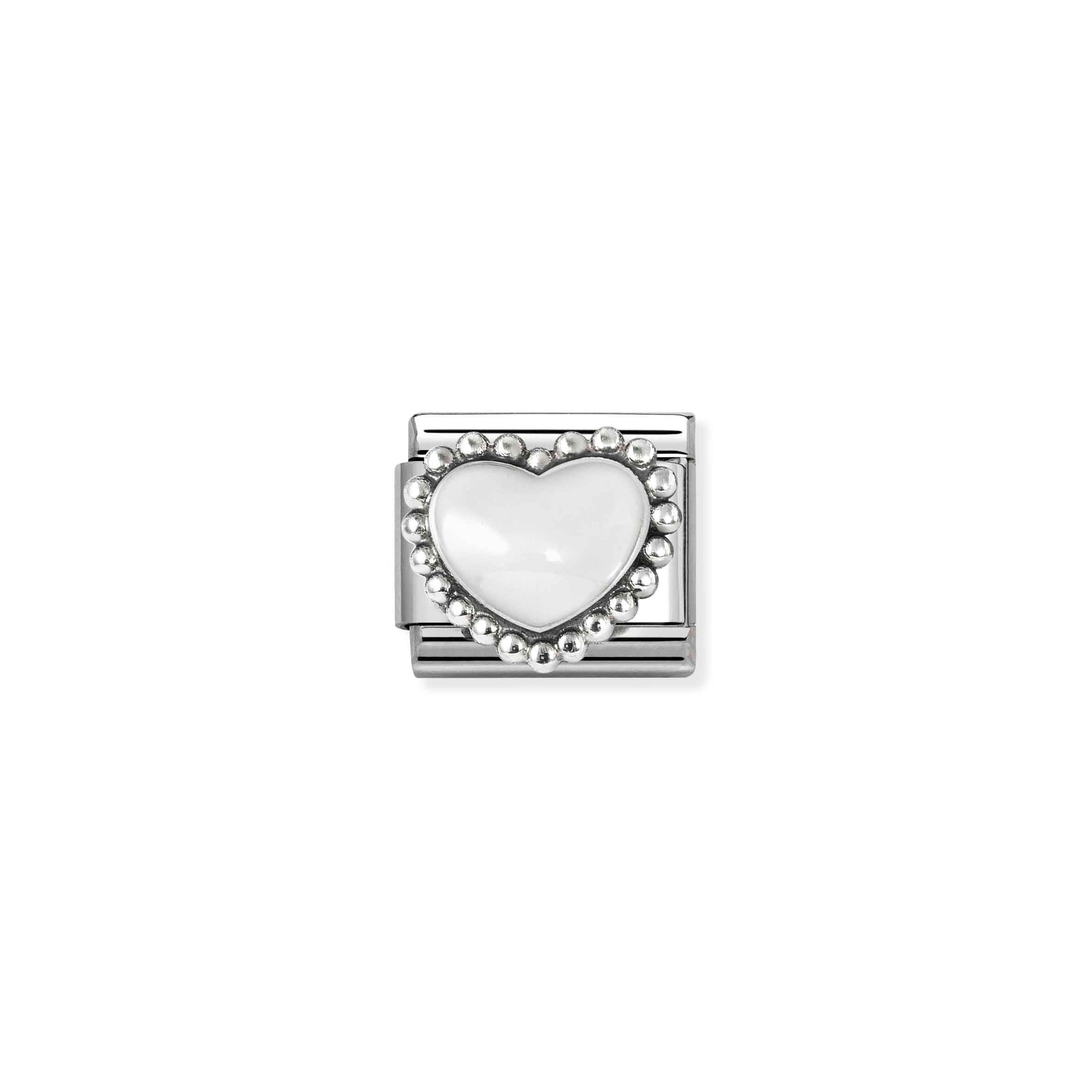 Charm, Composable Link, White Heart, beaded setting