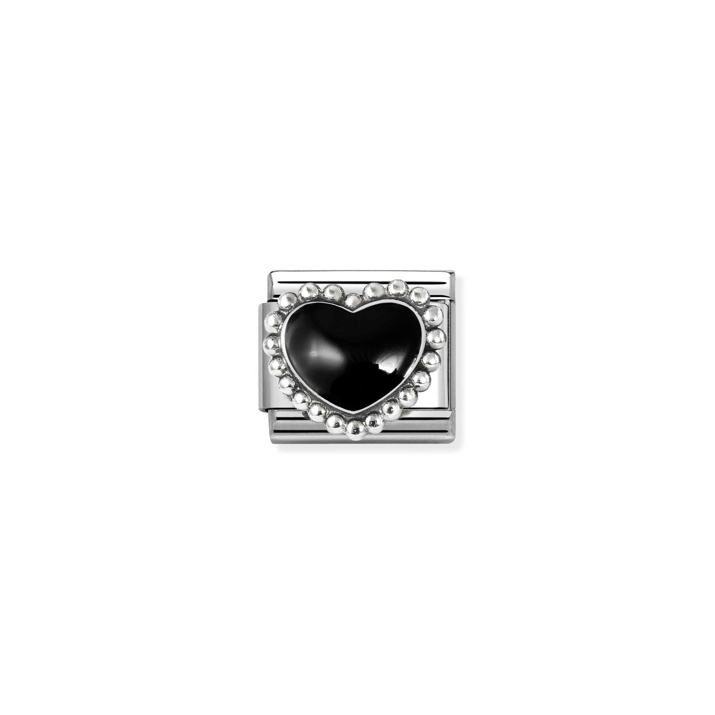Charm, Composable Link, Black Heart, beaded setting