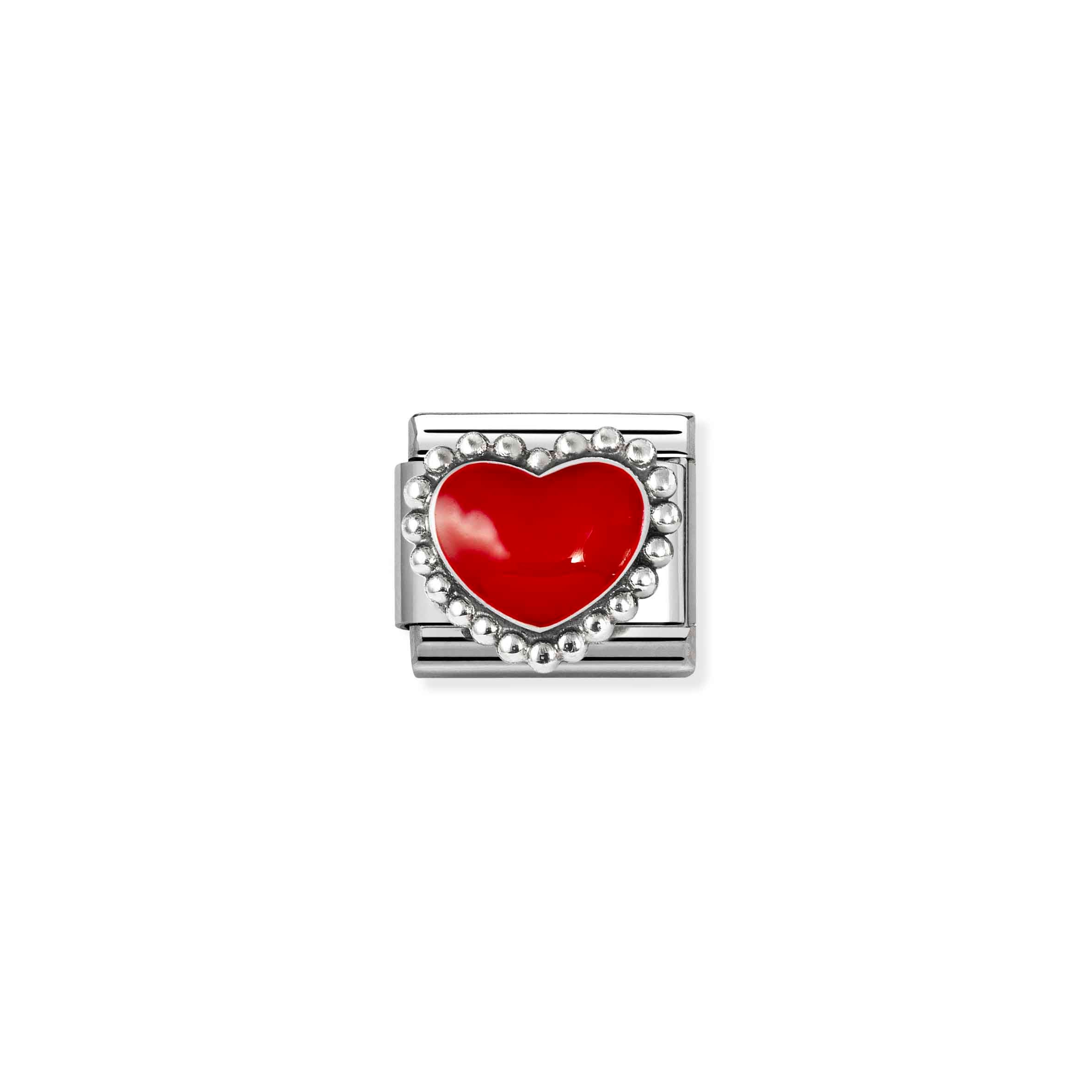 Charm, Composable Link, Red Heart, beaded setting