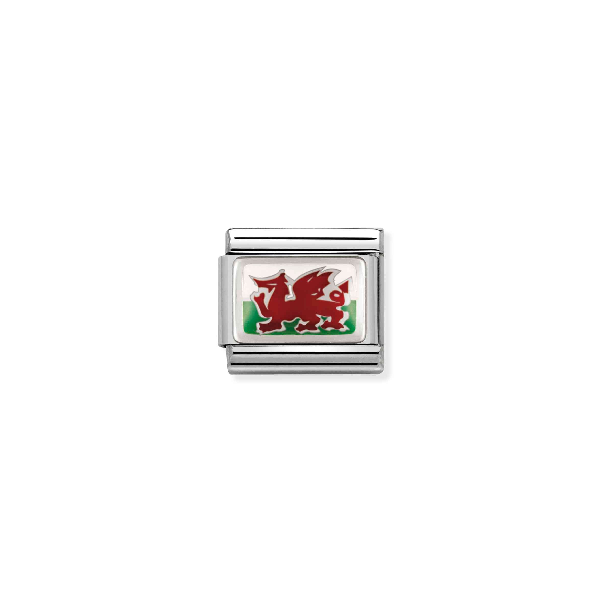 Charm, Composable Link, Wales Flag in Silver