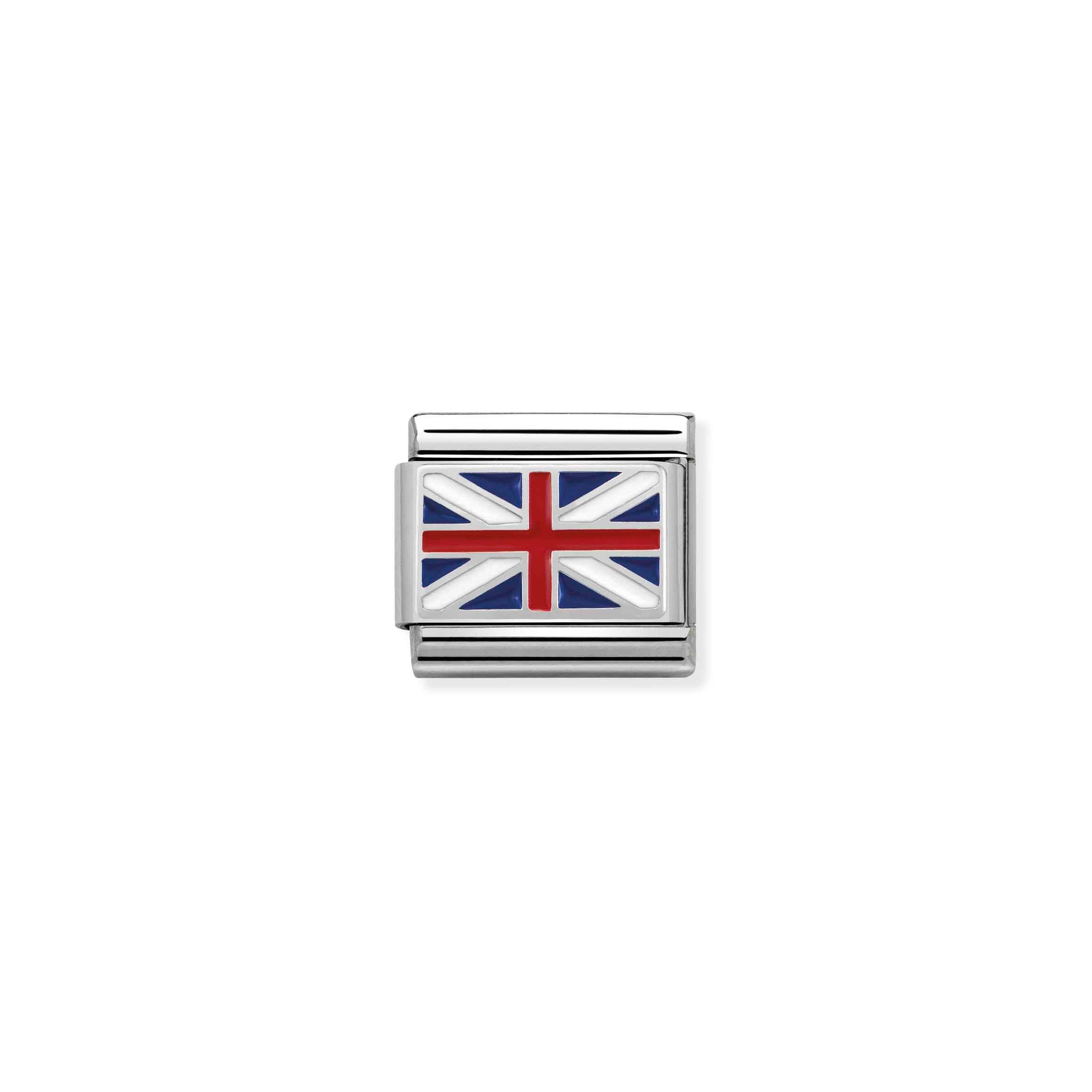 Charm, Composable Link, Great Britain Flag in Silver