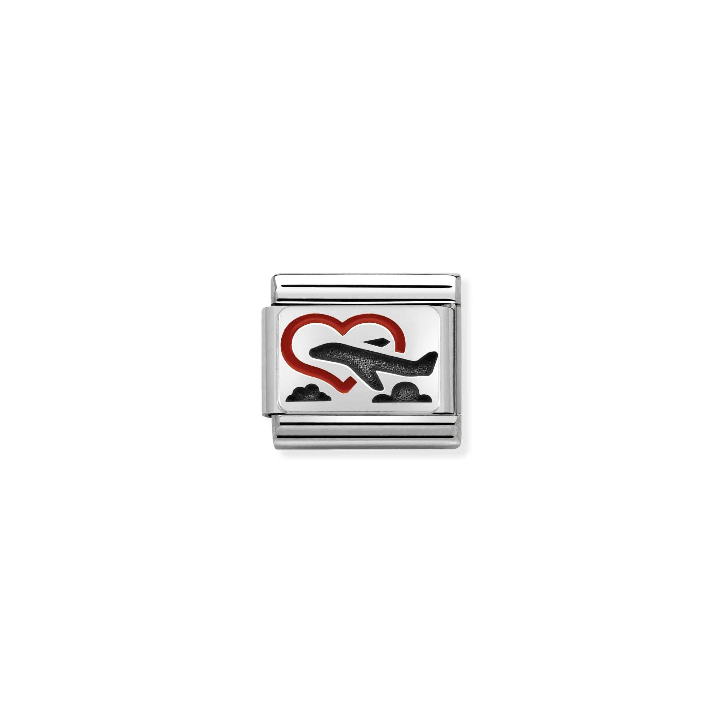 Charm, Composable Link, Heart with Plane in Silver