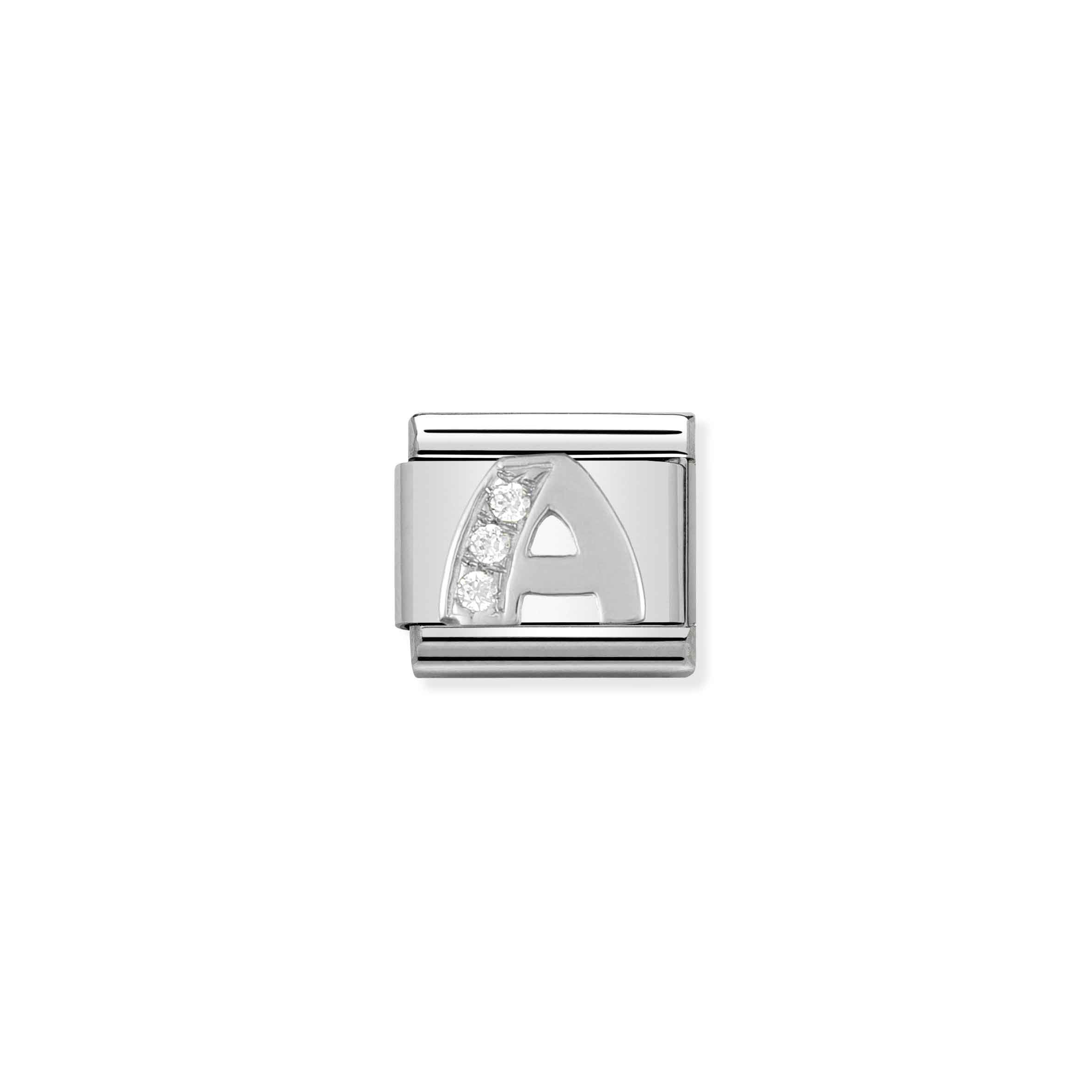 Charm, Composable Link, Letter A in Silver and Stones