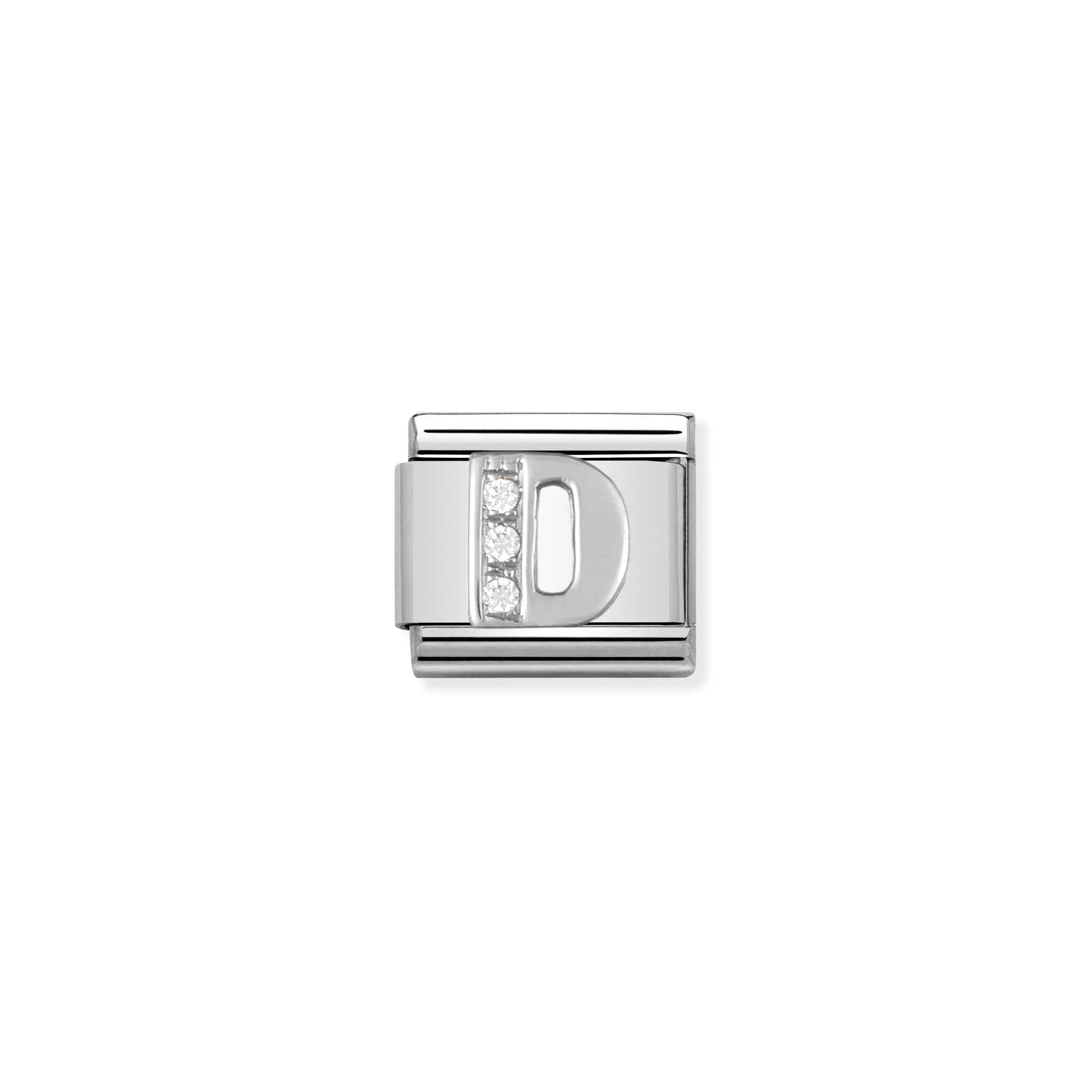 Charm, Composable Link, Letter D in Silver and Stones