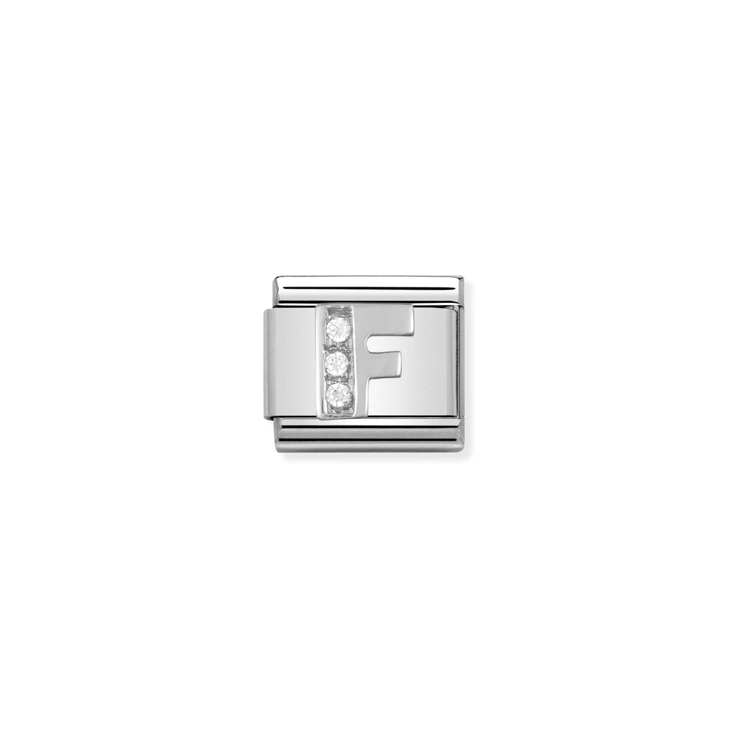Charm, Composable Link, Letter F in Silver and Stones