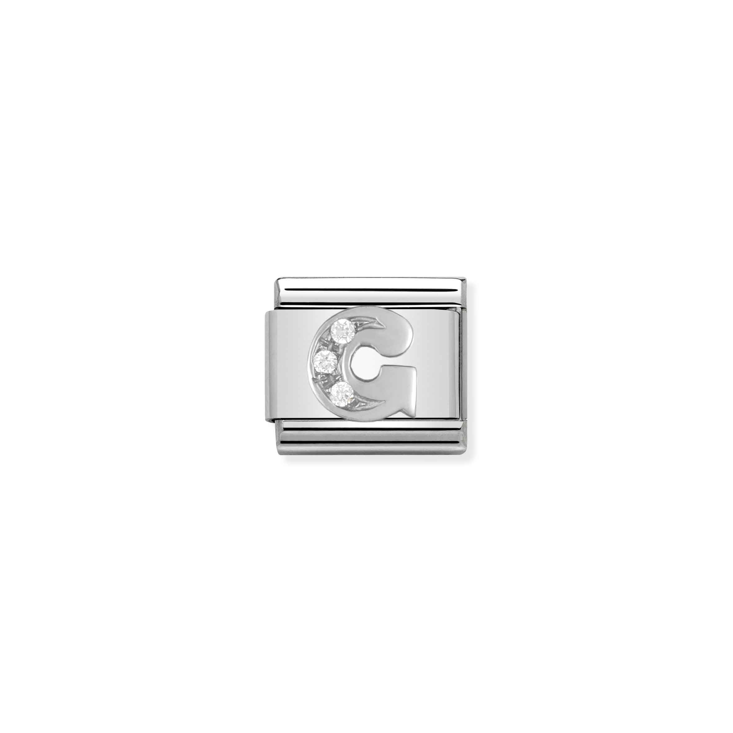 Charm, Composable Link, Letter G in Silver and Zirconia