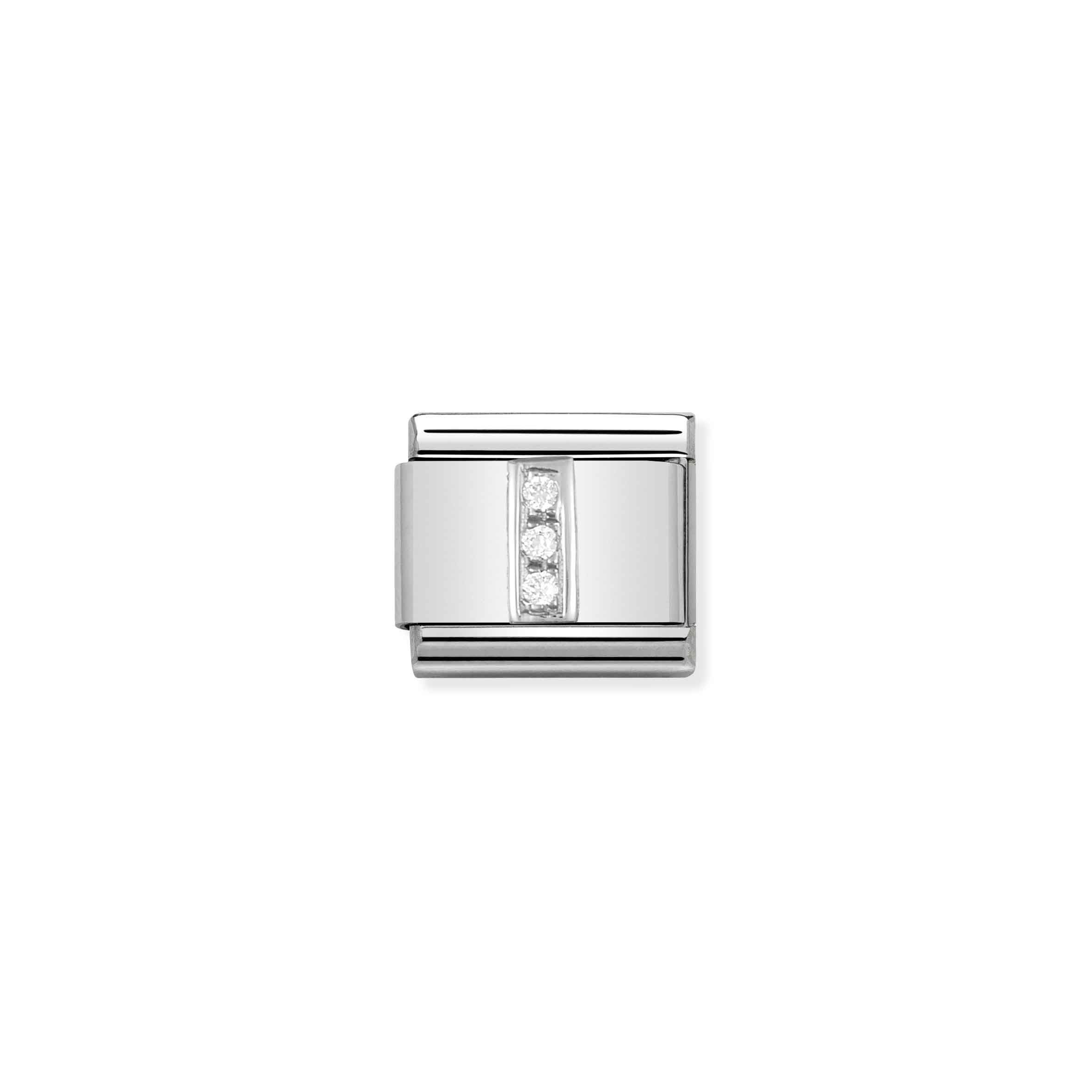 Charm, Composable Link, Letter I in Silver and Stones