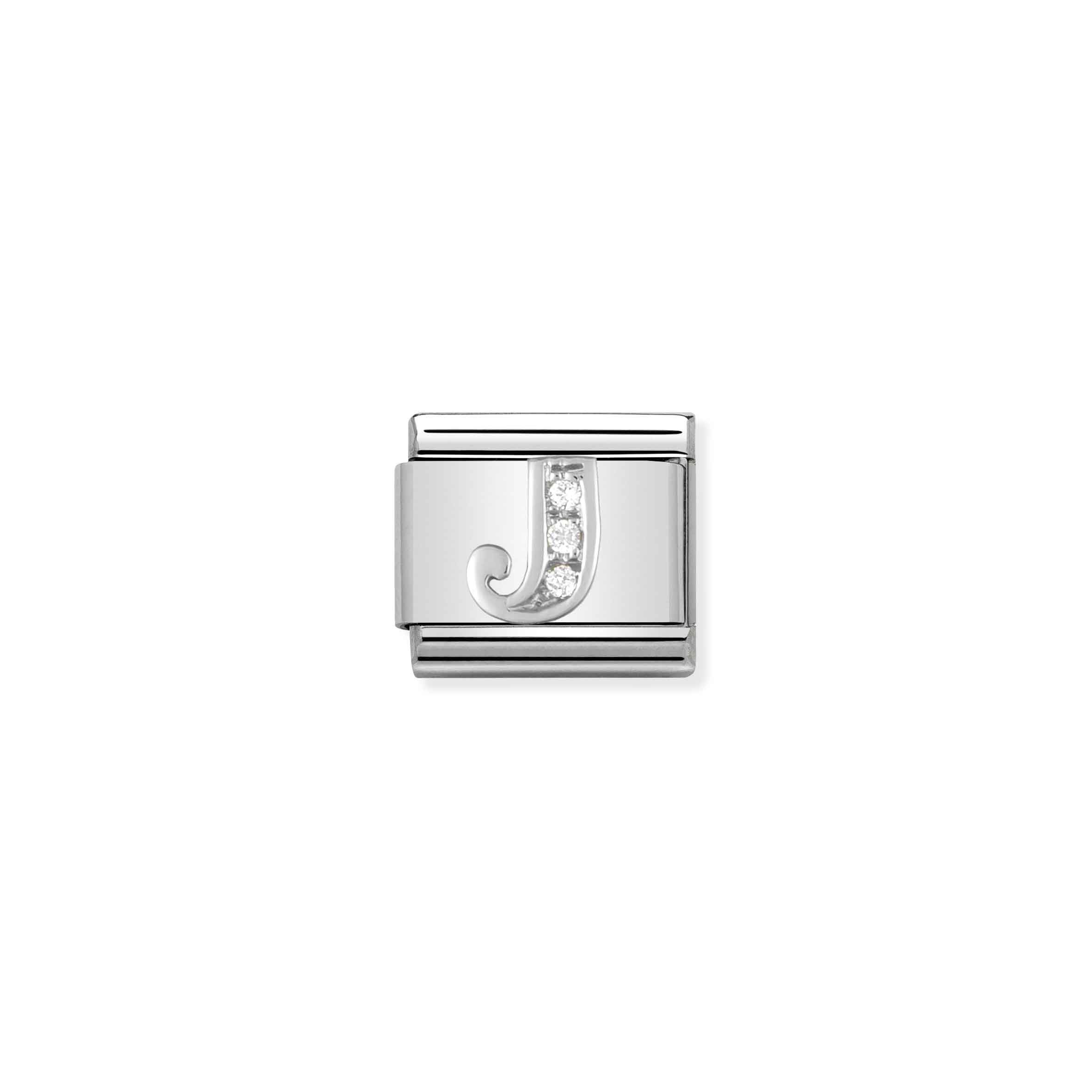 Charm, Composable Link, Letter J in Silver and Zirconia