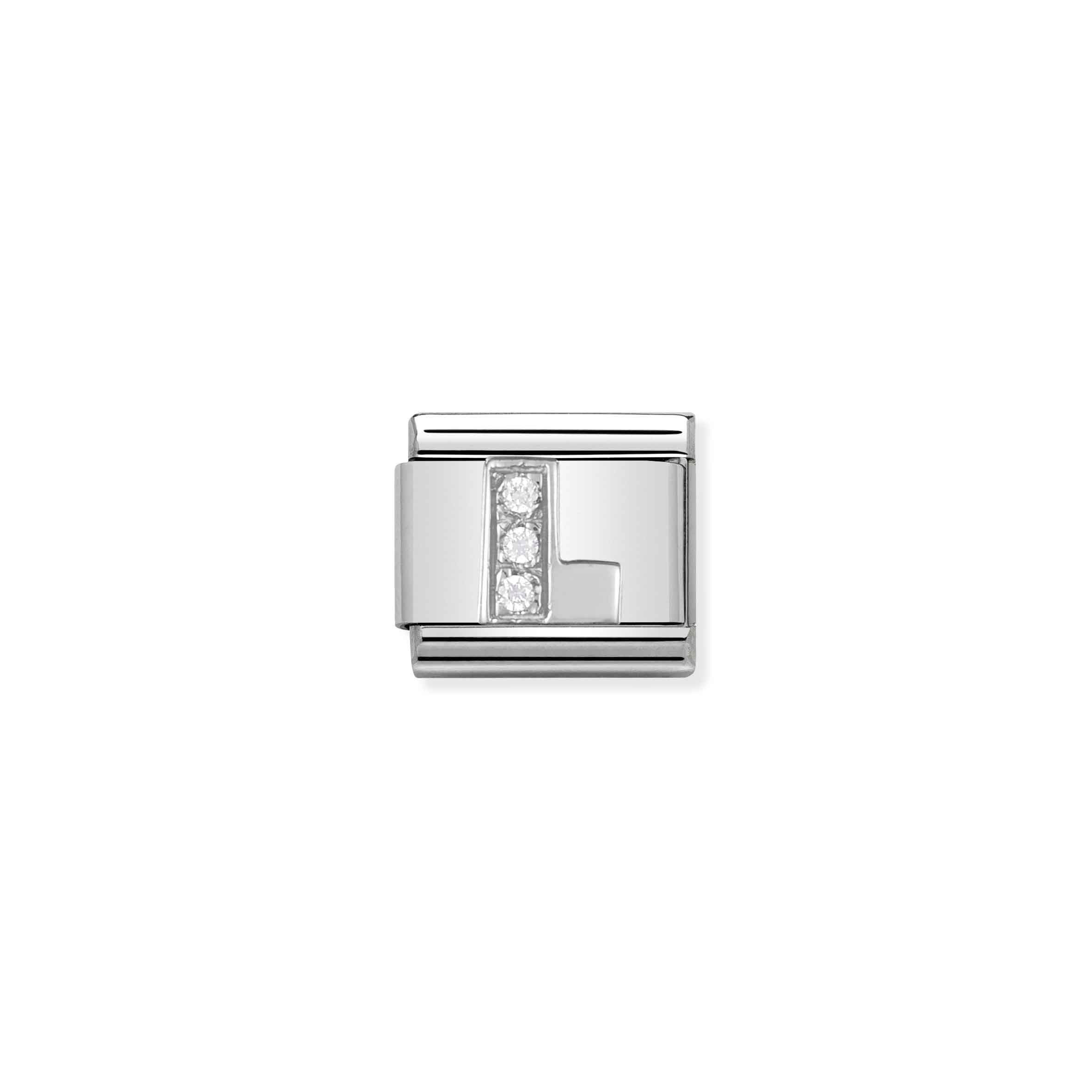 Charm, Composable Link, Letter L in Silver and Stones