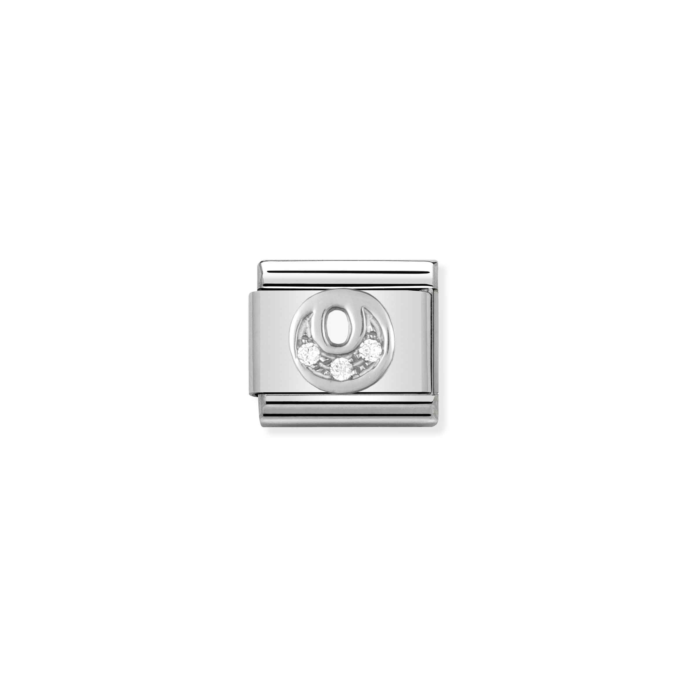 Charm, Composable Link, Letter O in Silver and Stones