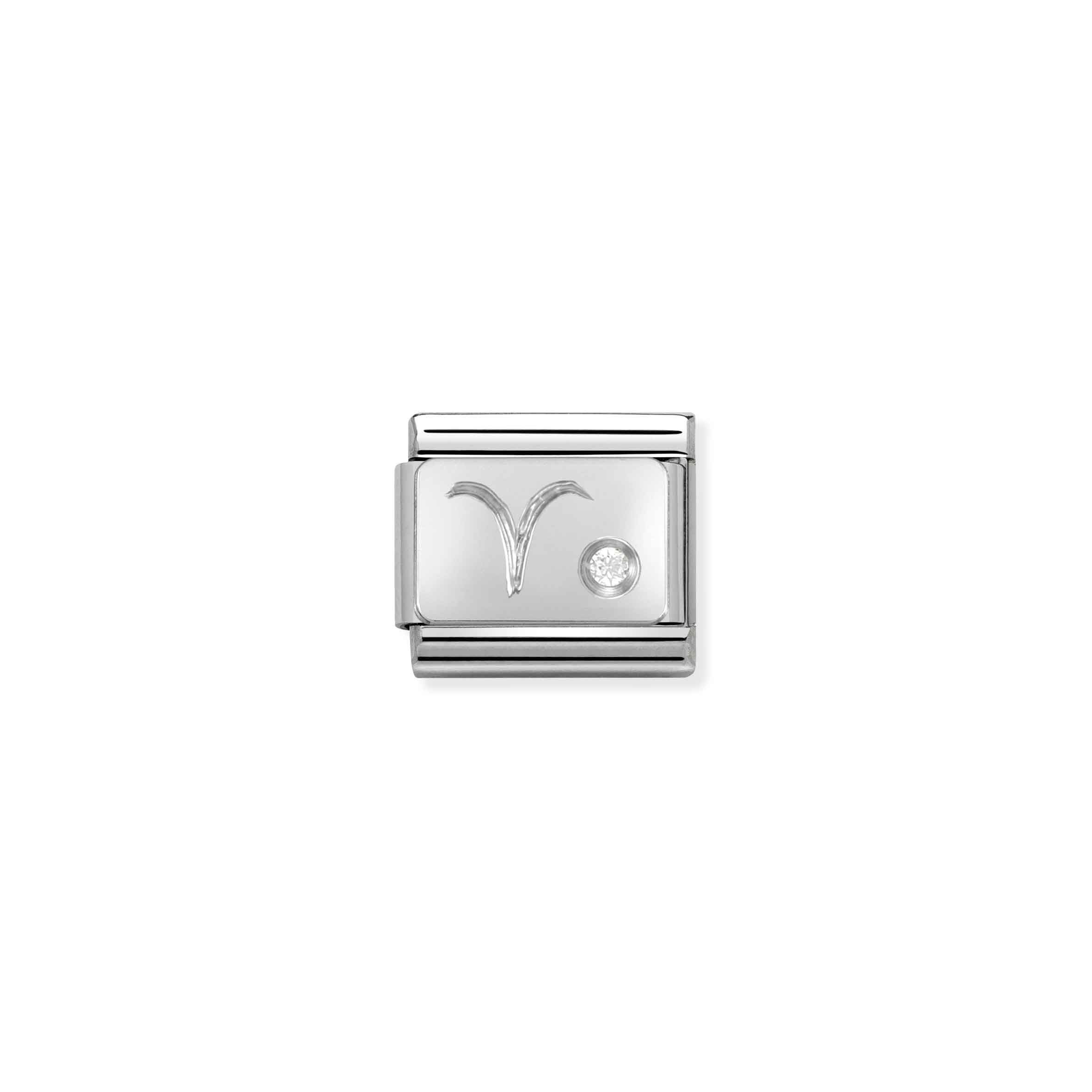 Charm, Composable Link, in Aries Silver and white Stone