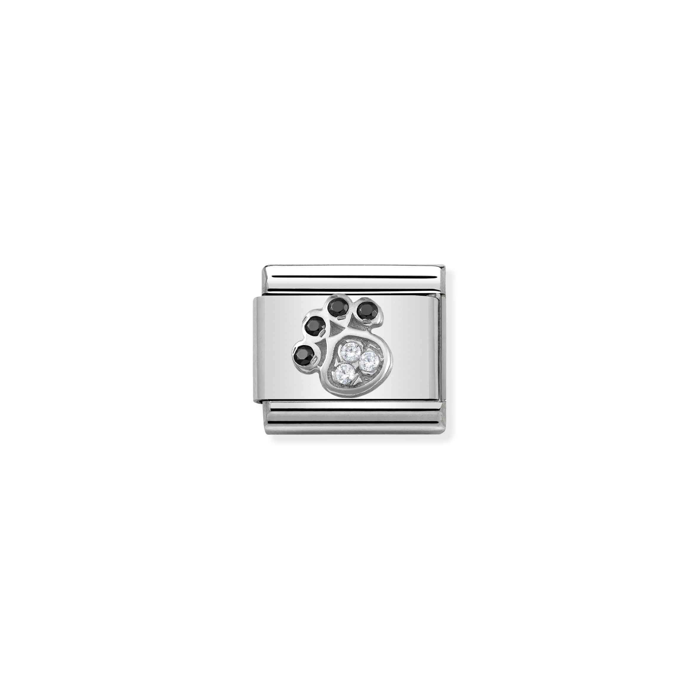 Charm, Composable Link, Paw Print in Silver and Stones