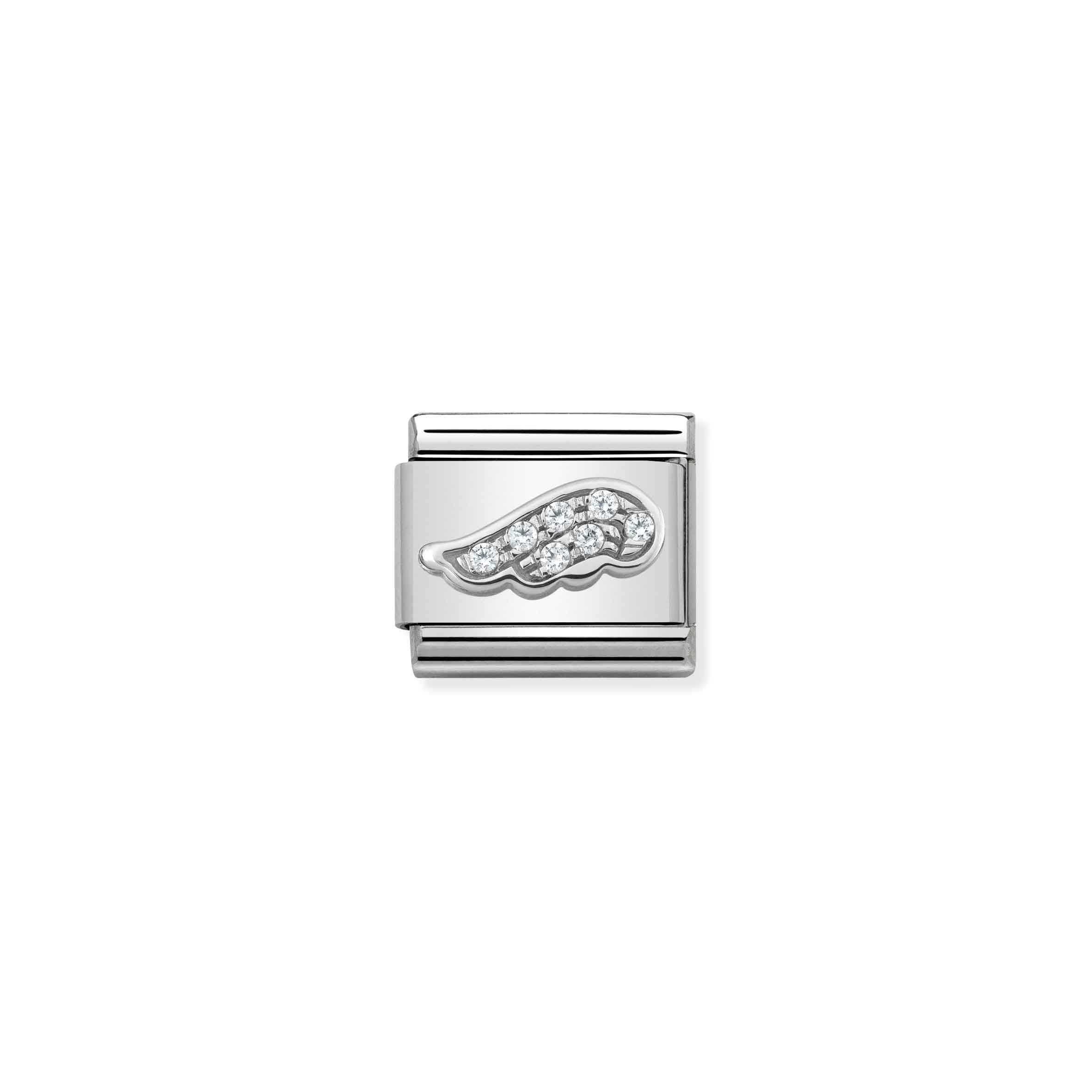 Charm, Composable Link, white Wing in Silver and Stones
