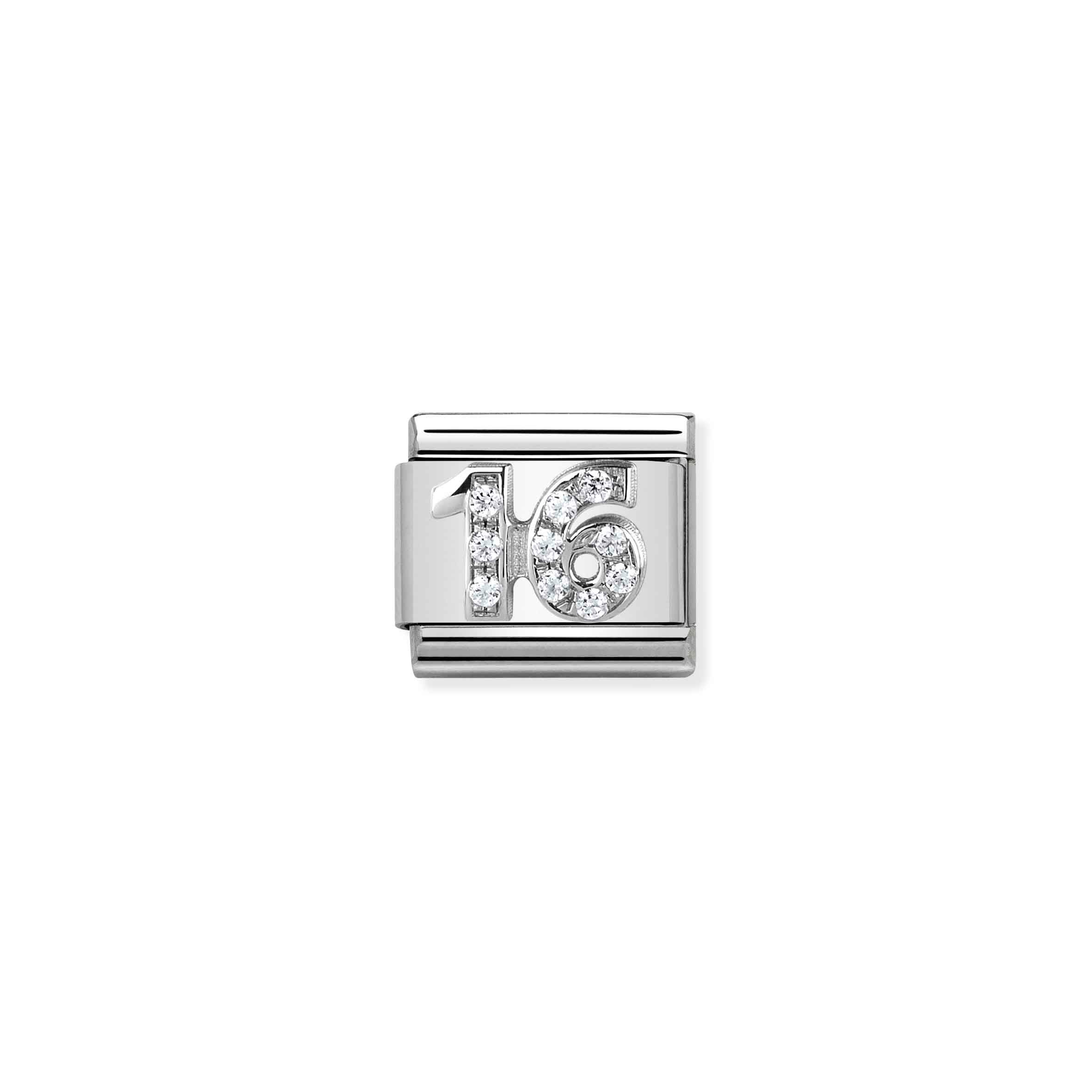 Charm, Composable Link, silver 16 with Stones