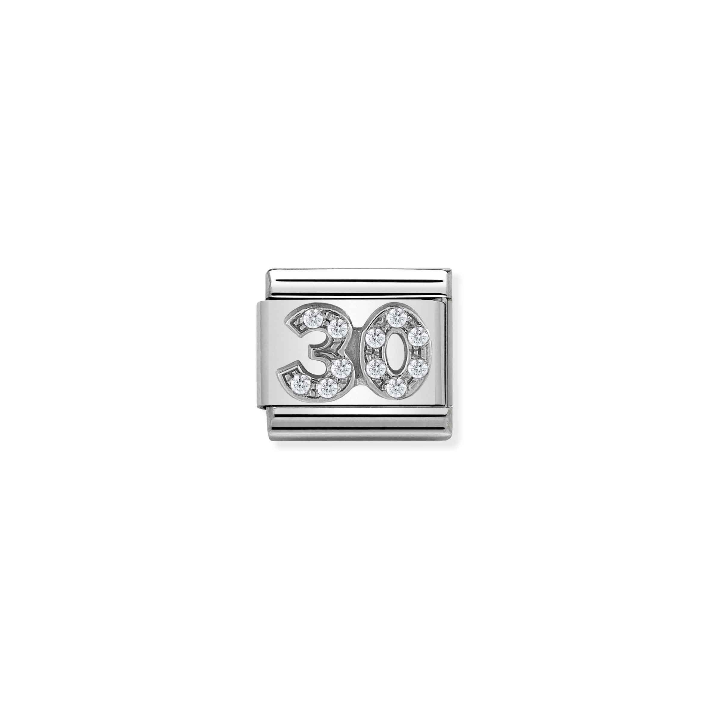 Charm, Composable Link, Number 30 Link with white Stones