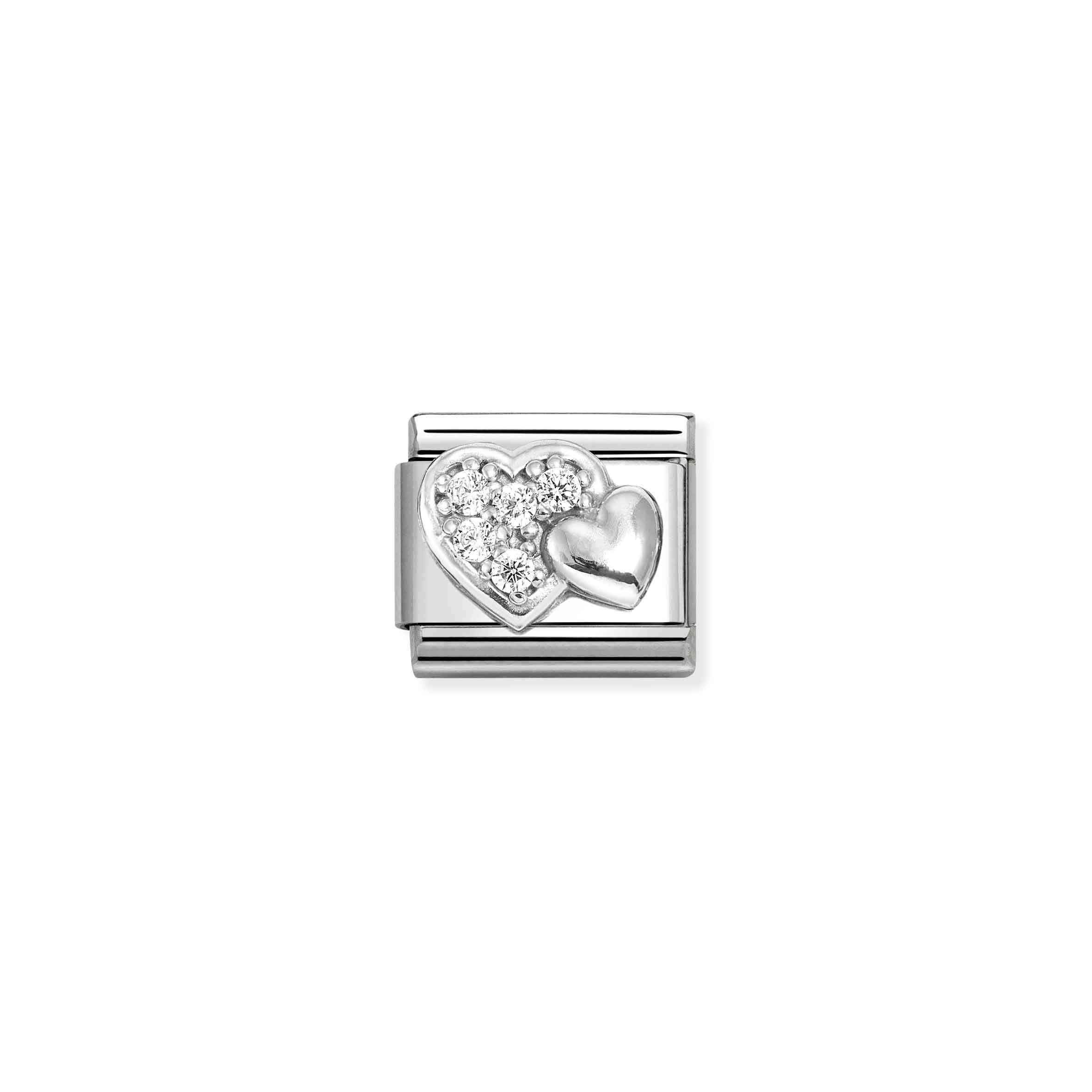 Charm, Composable Link, Silver, Raised Heart, stones