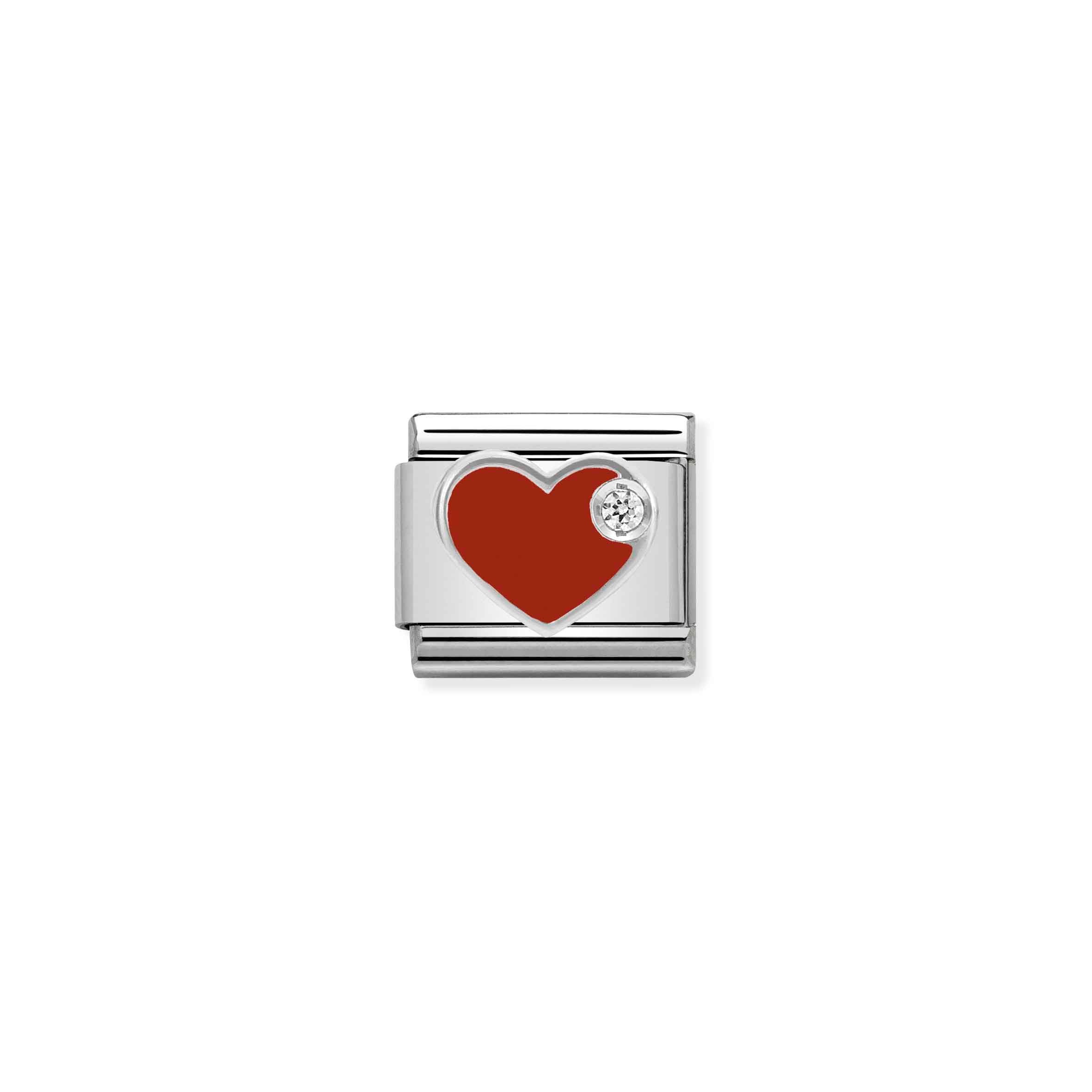 Charm, Composable Link, red Heart in Silver and Enamel