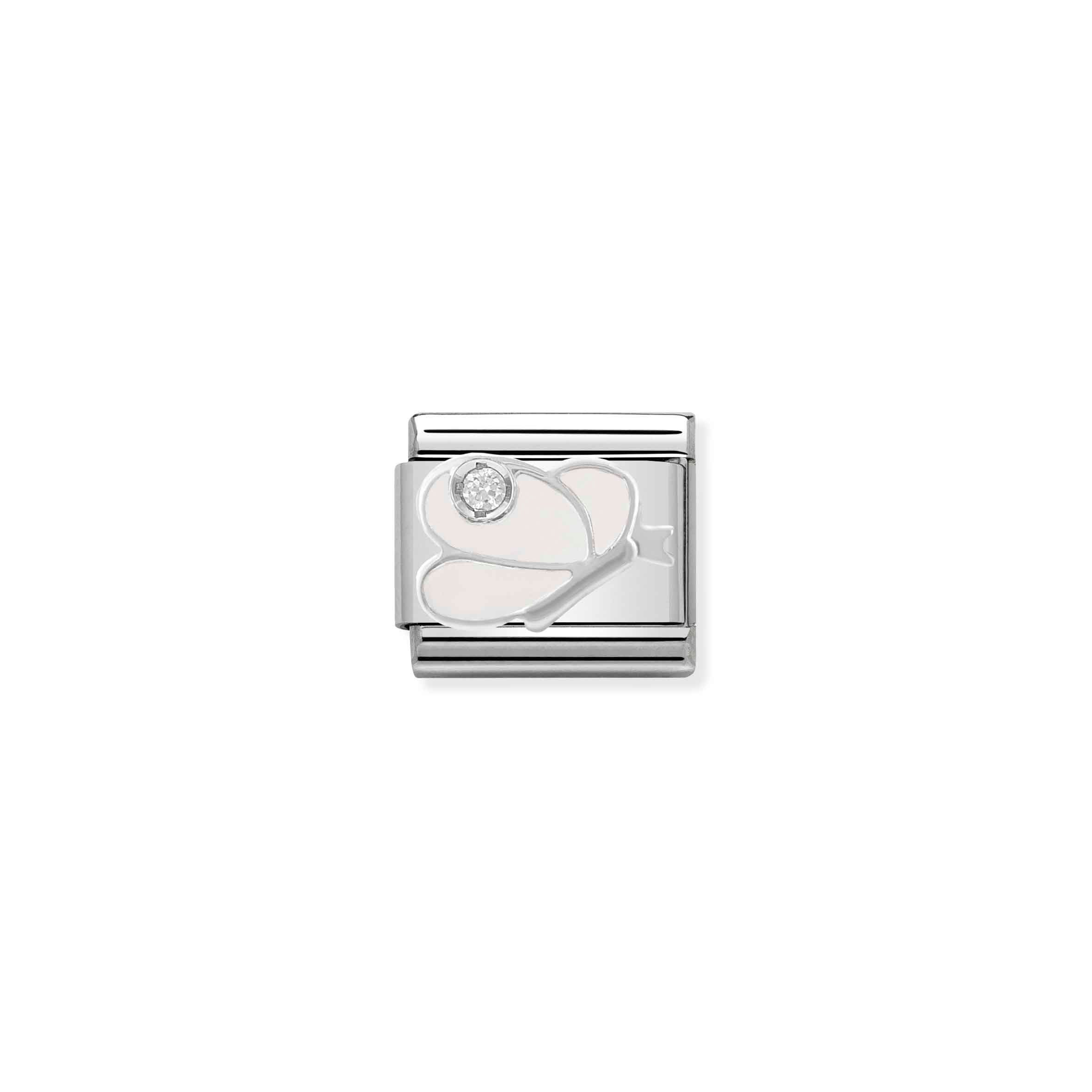 Charm, Composable Link, white Butterfly in Enamel and Stone