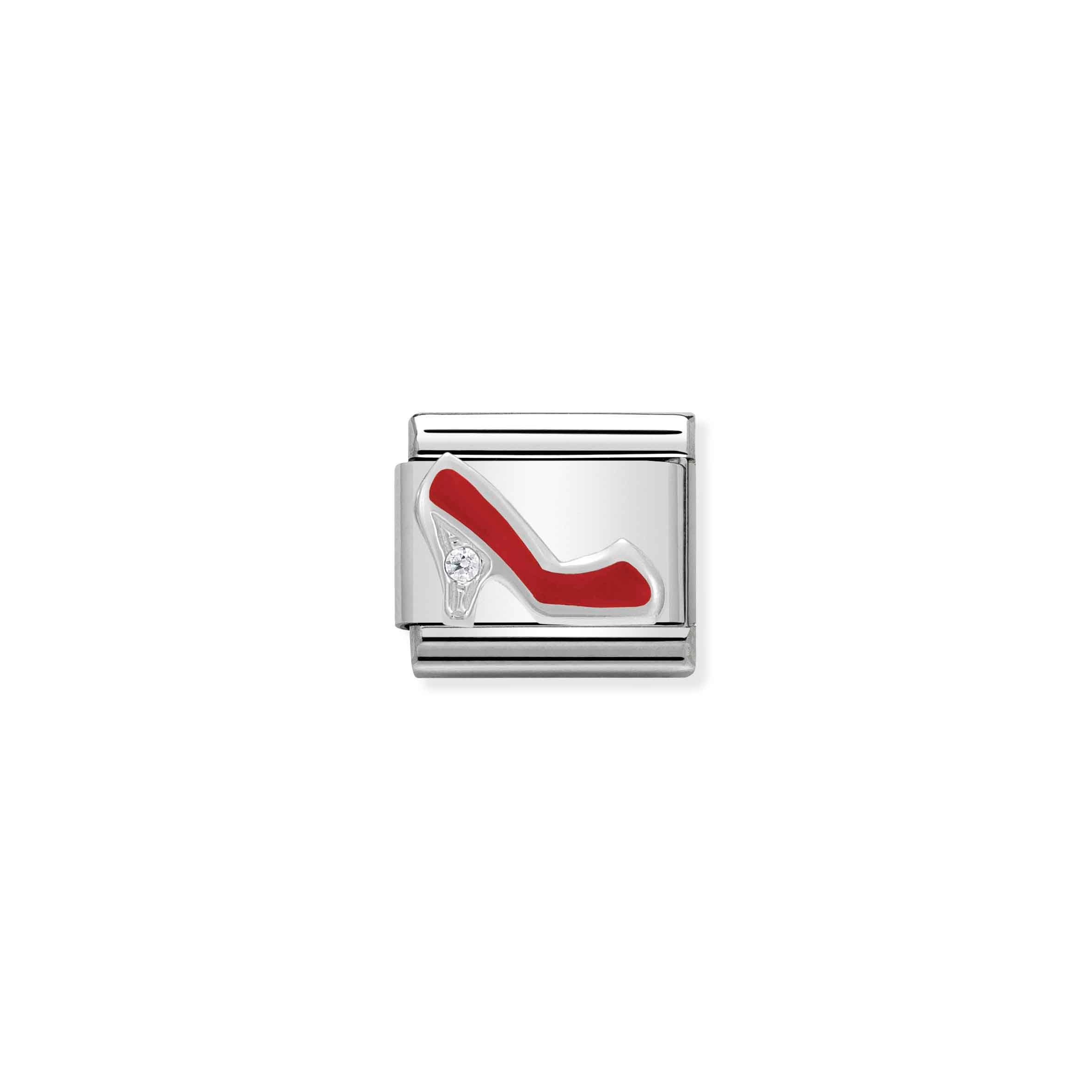 Charm, Composable Link, red Stiletto in Enamel and Stone