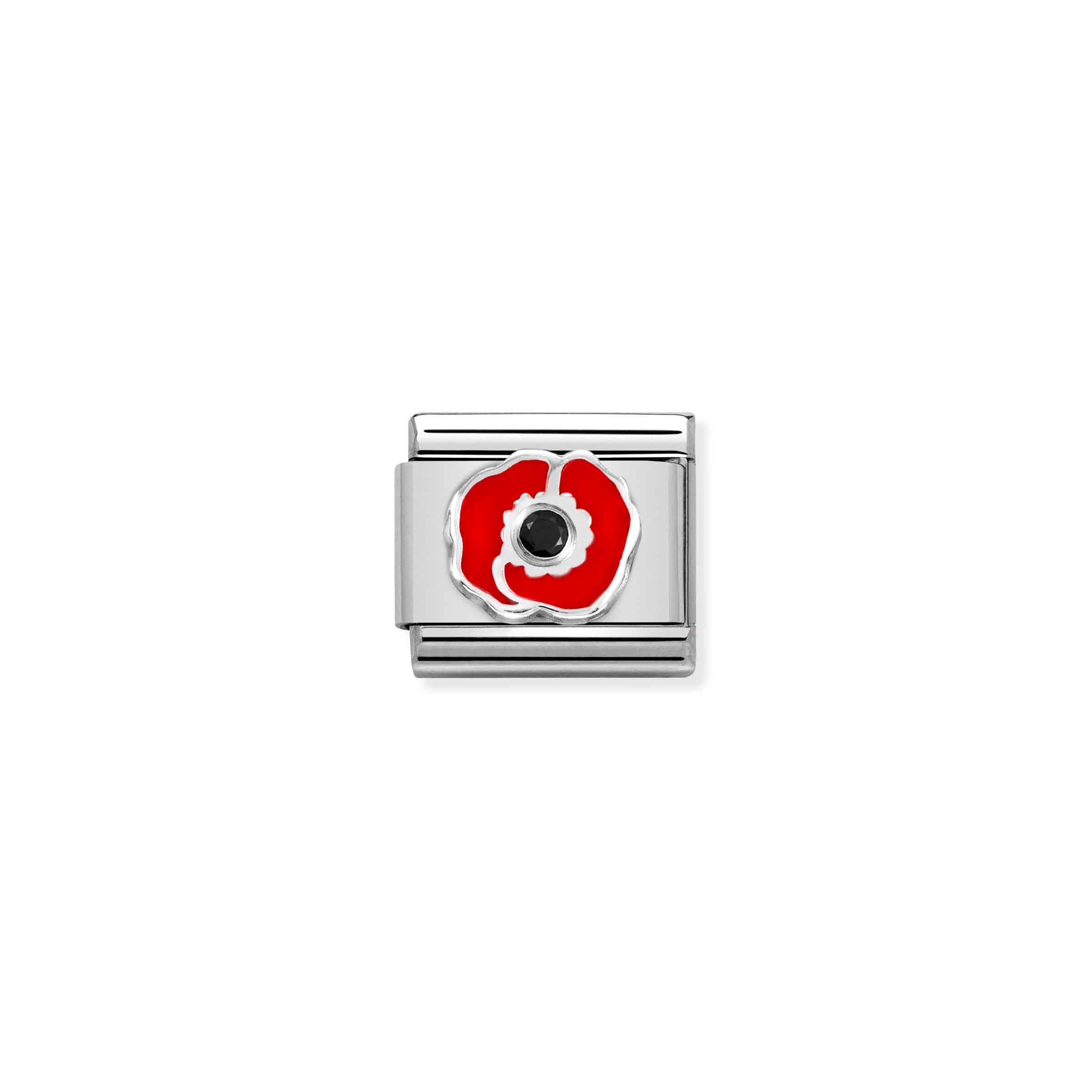 Charm, Composable Link, Red Poppy with Black CZ