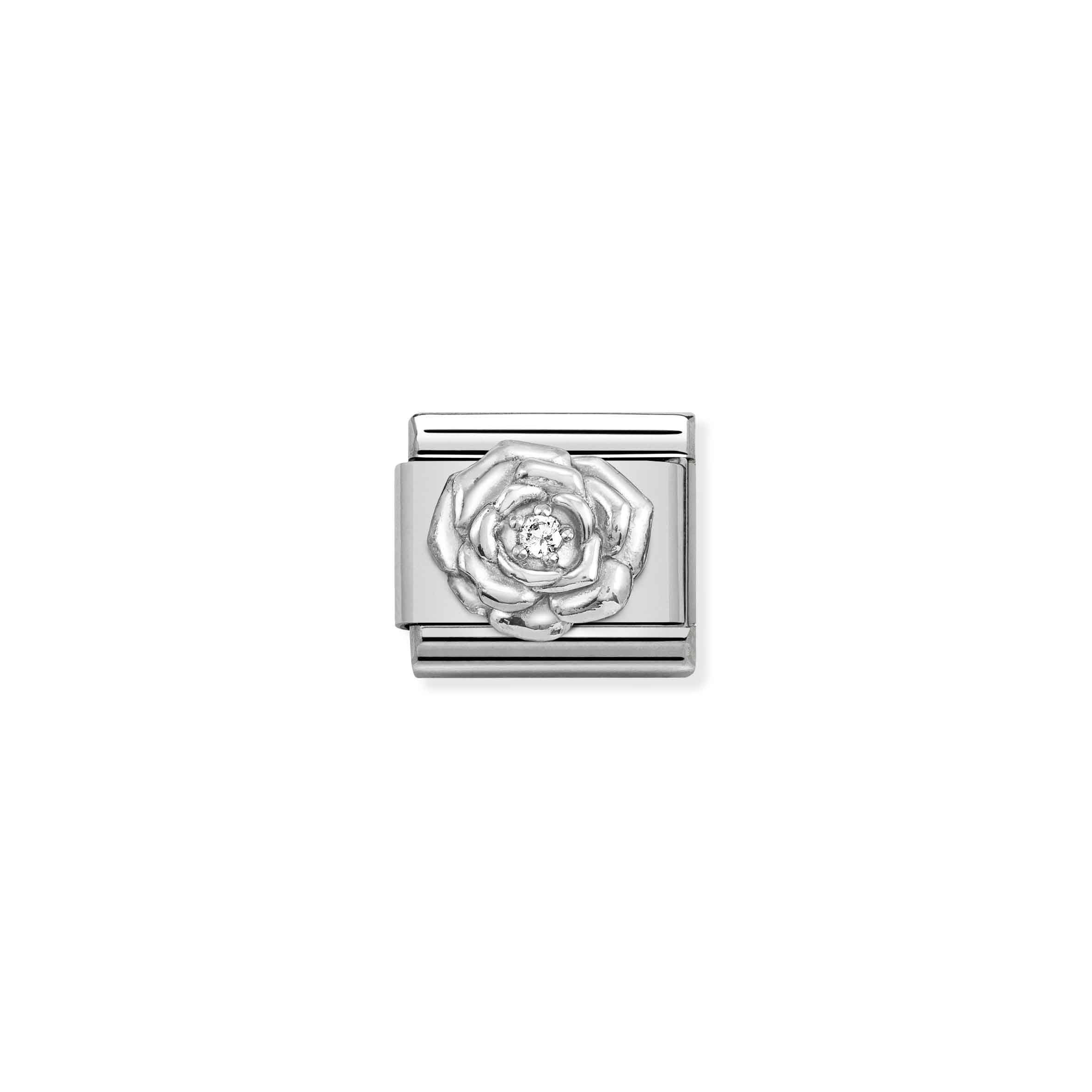 Charm, Composable Link, Silver Rose with CZ