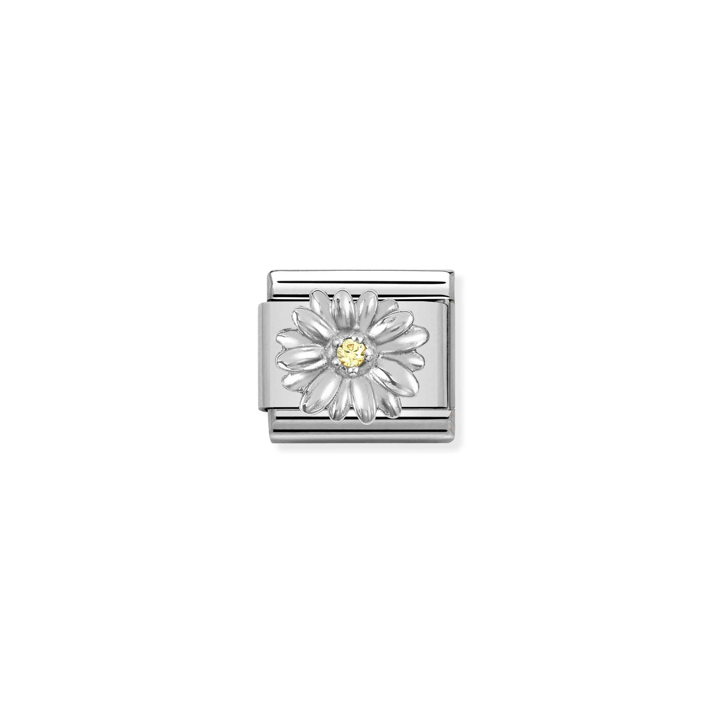 Charm, Composable Link, Silver Daisy, Yellow CZ