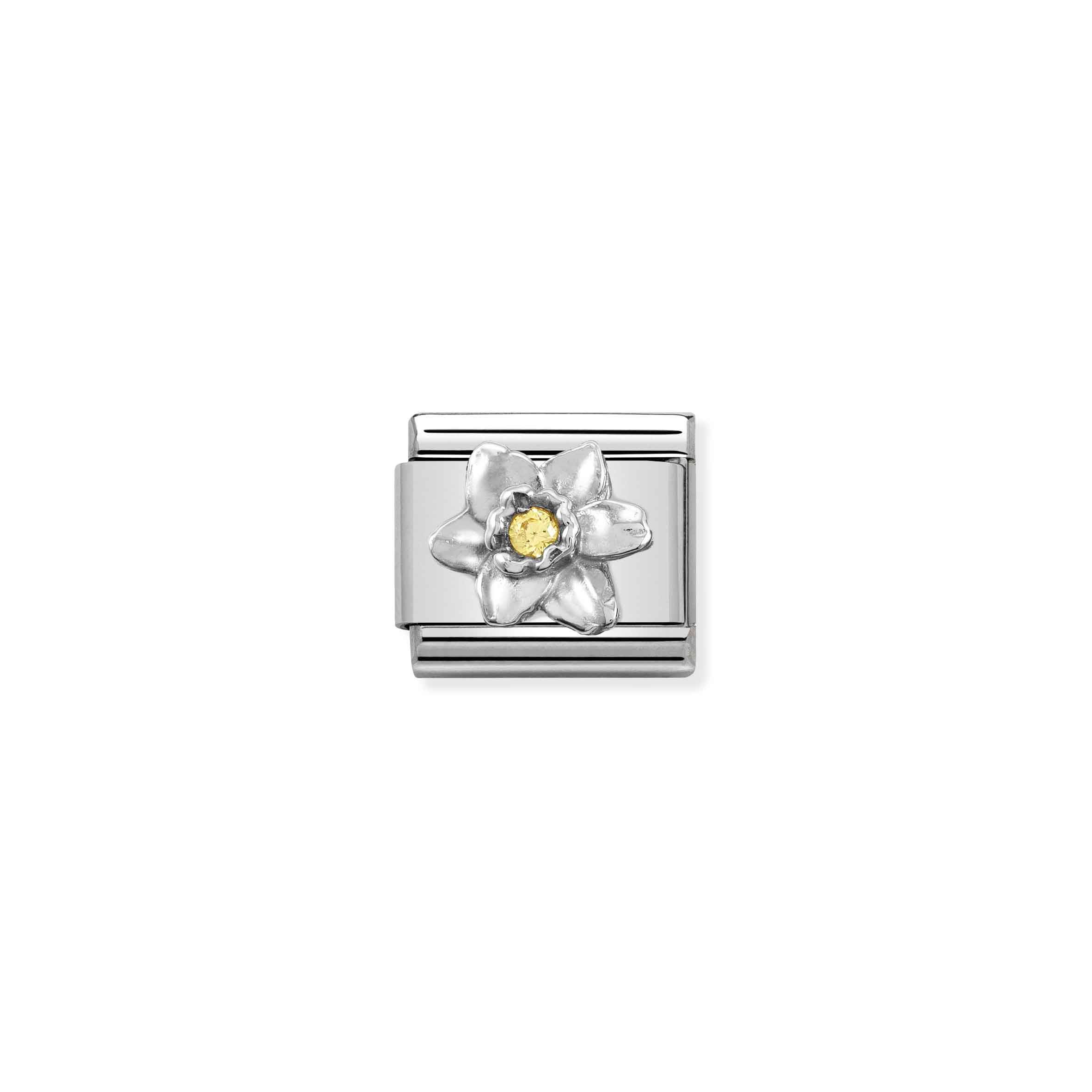 Charm, Composable Link, Silver Daffodil, Yellow CZ