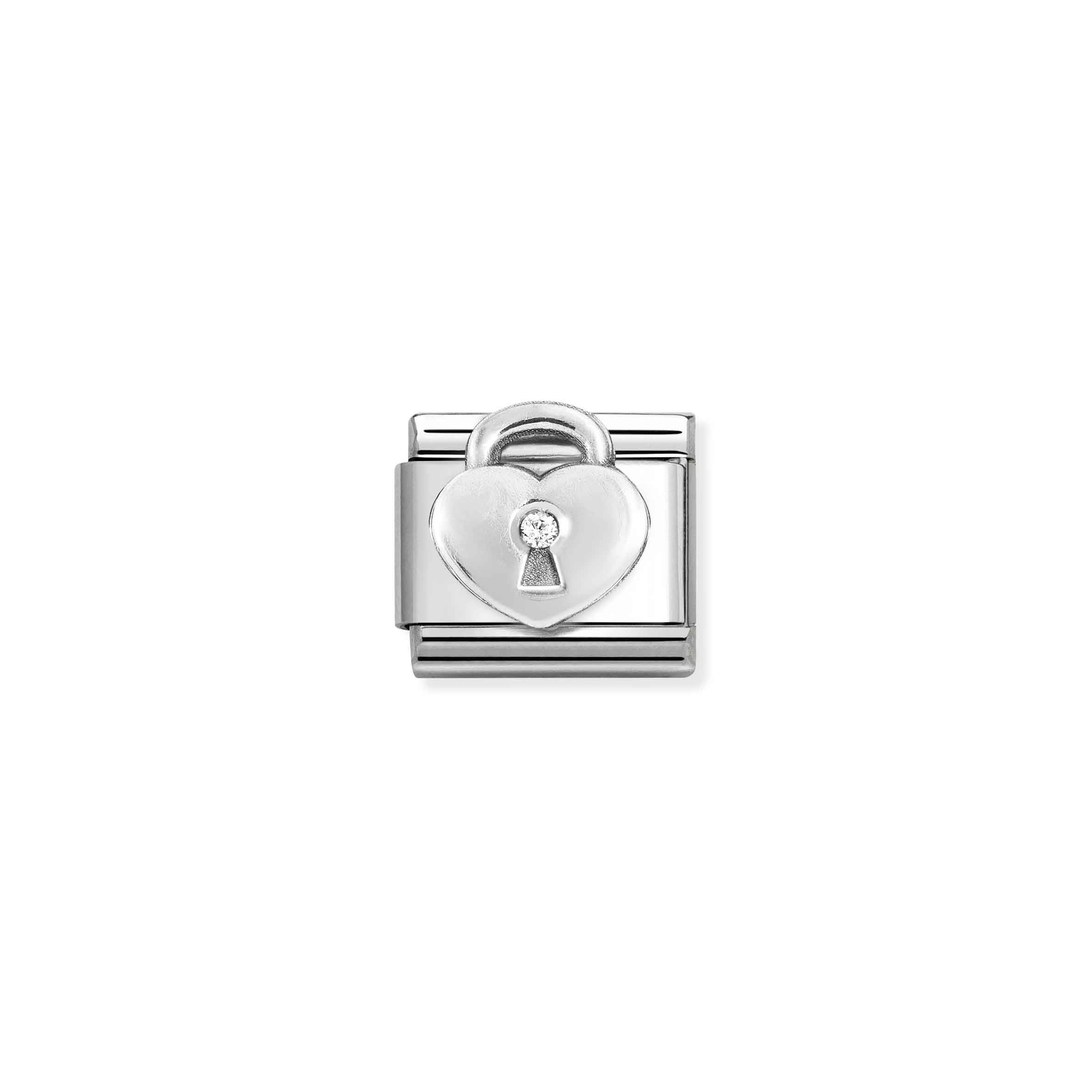 Charm, Composable Link, Silver Heart Padlock & CZ