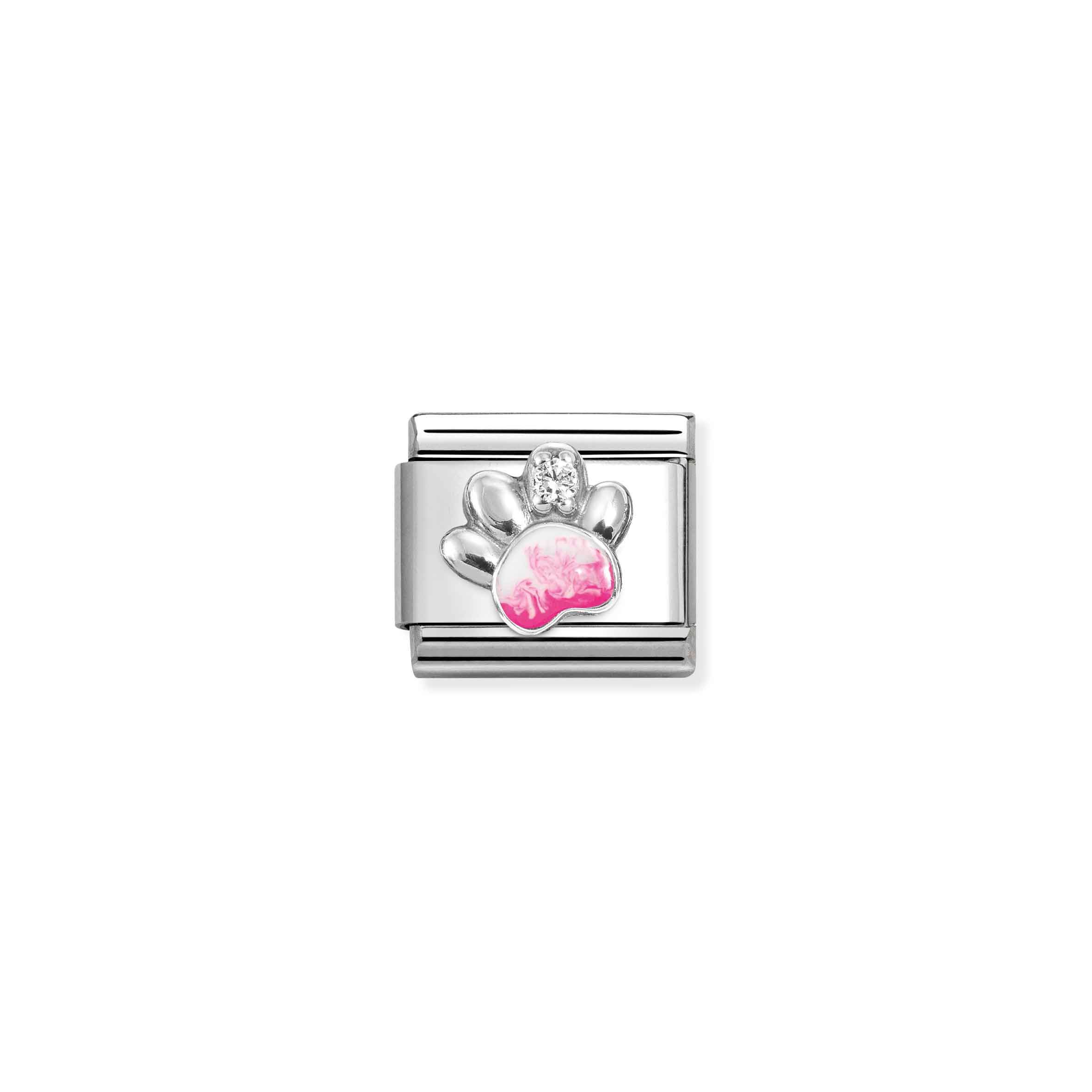 Charm, Composable Link, Pink Paw Print, CZ
