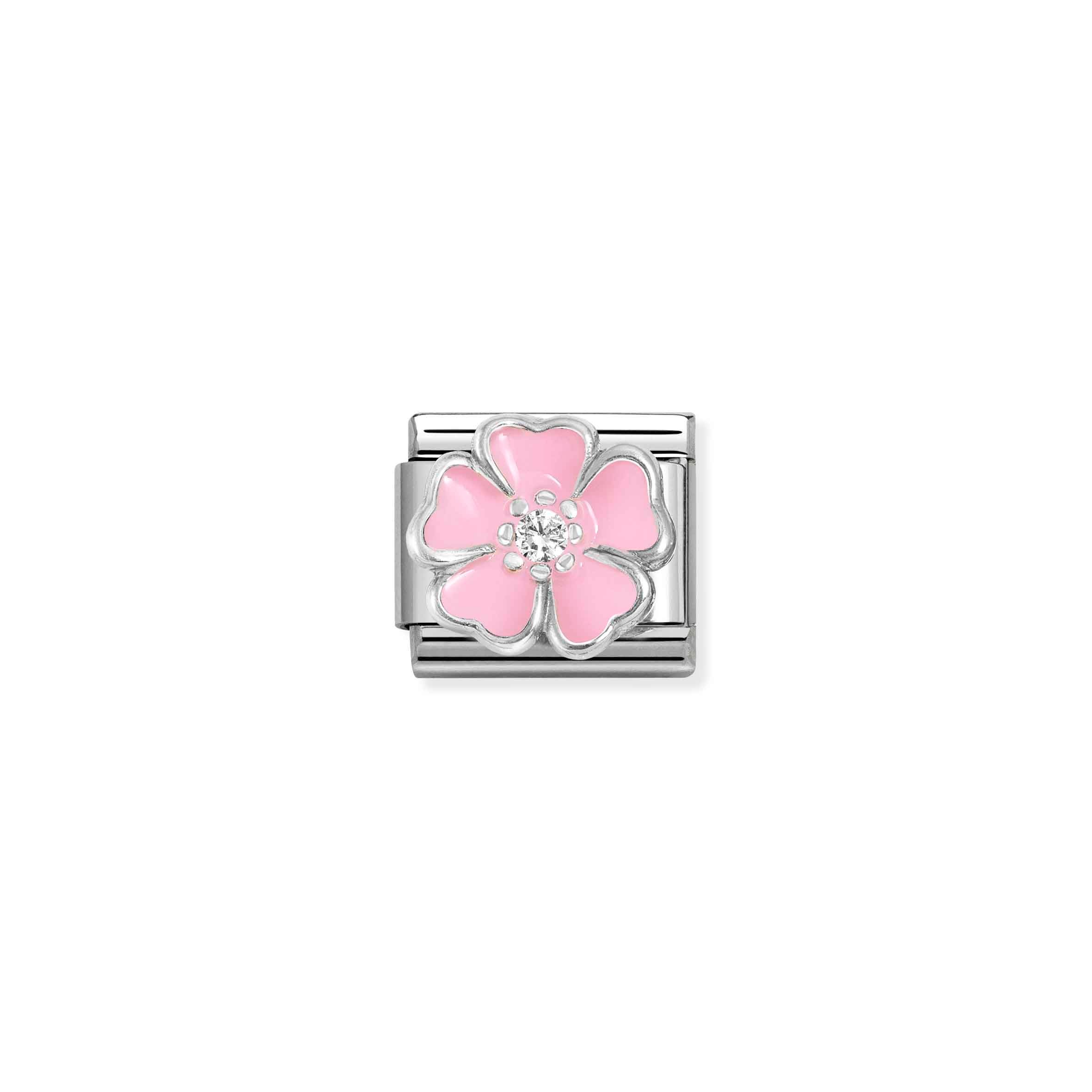 Charm, Composable Link, Silver, Big Pink Flower