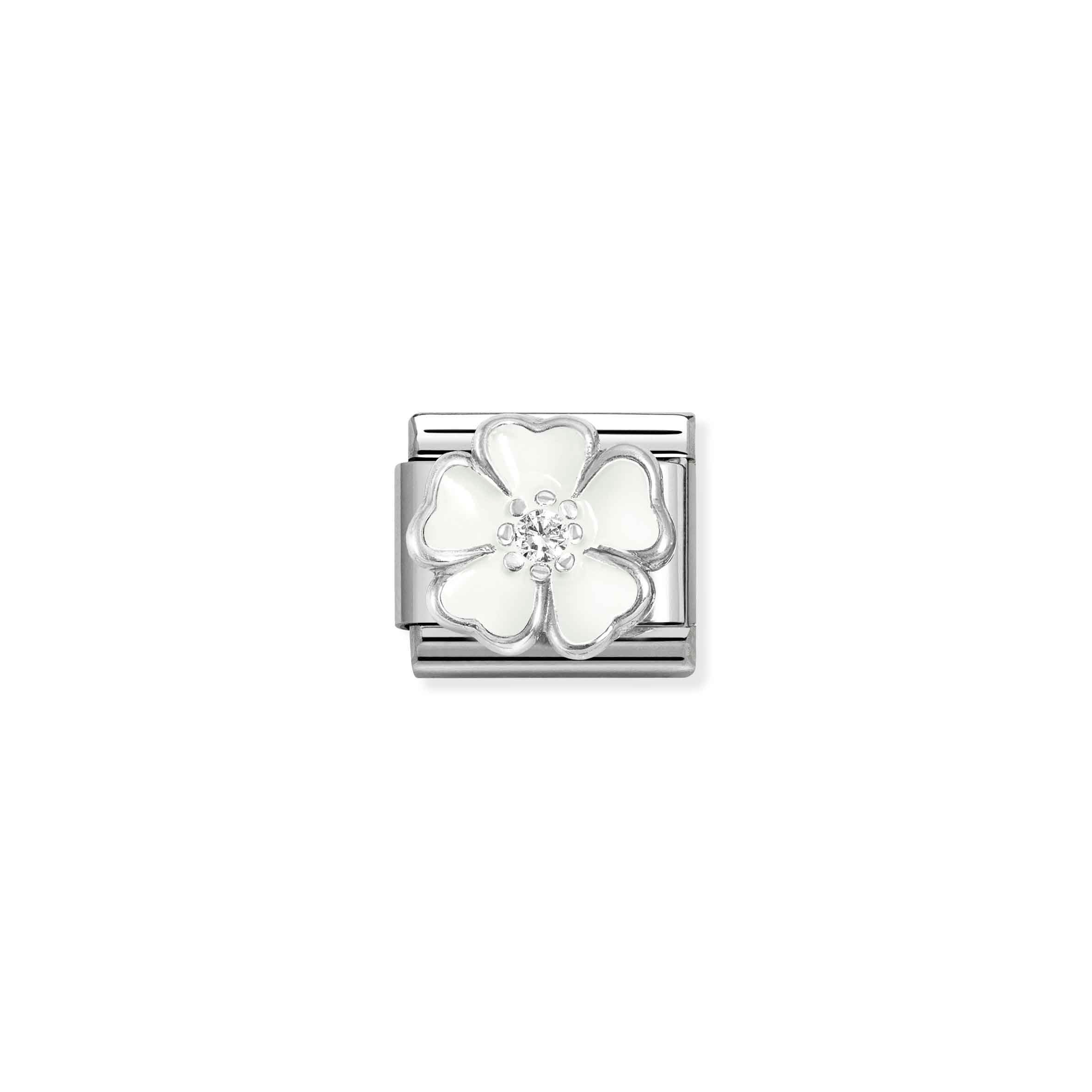 Charm, Composable Link, White Flower with CZ