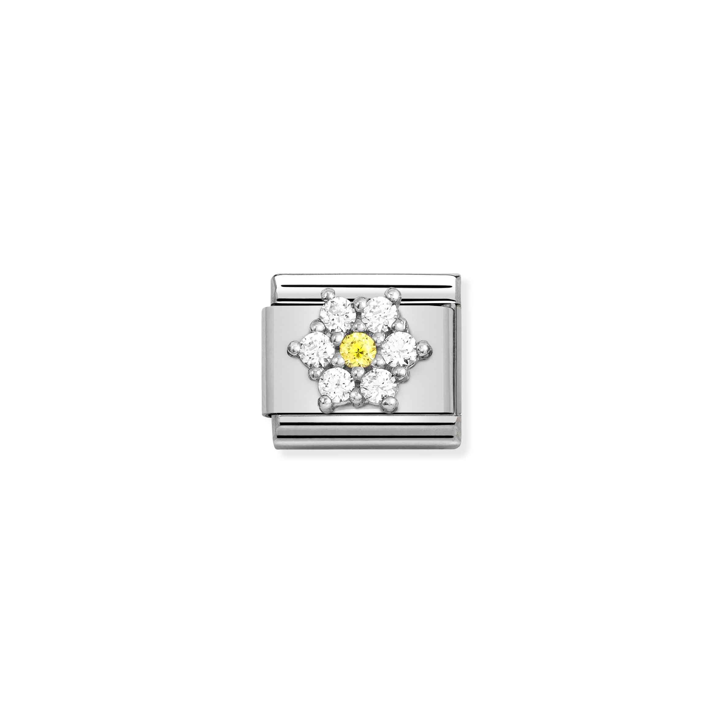 Charm, Composable Link, Silver Flower, Coloured CZ